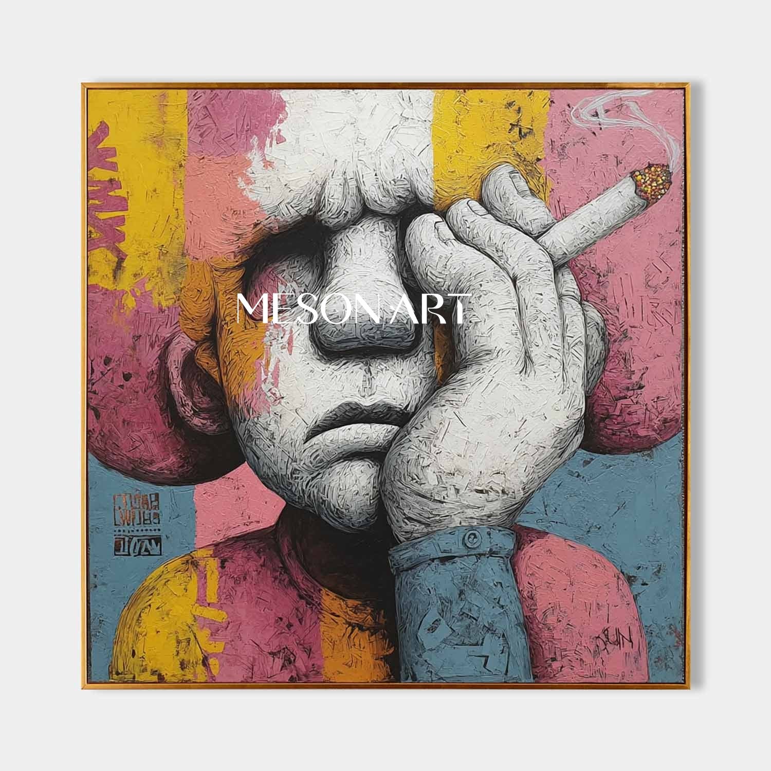 Man smoking a cigar pop abstract canvas wall art Man smoking a cigar abstract texture painting