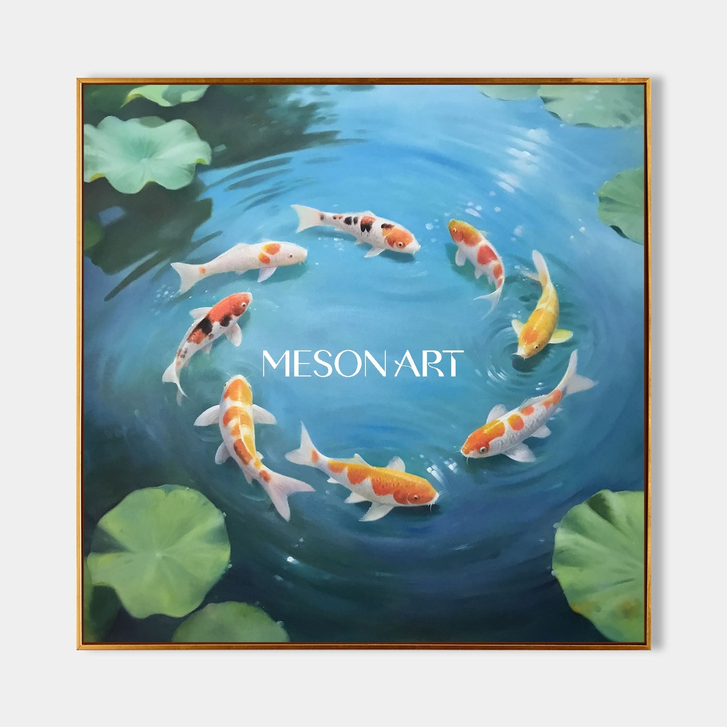 Modern Koi Fish Painting Pond Water Realism Wall Art for Living Room