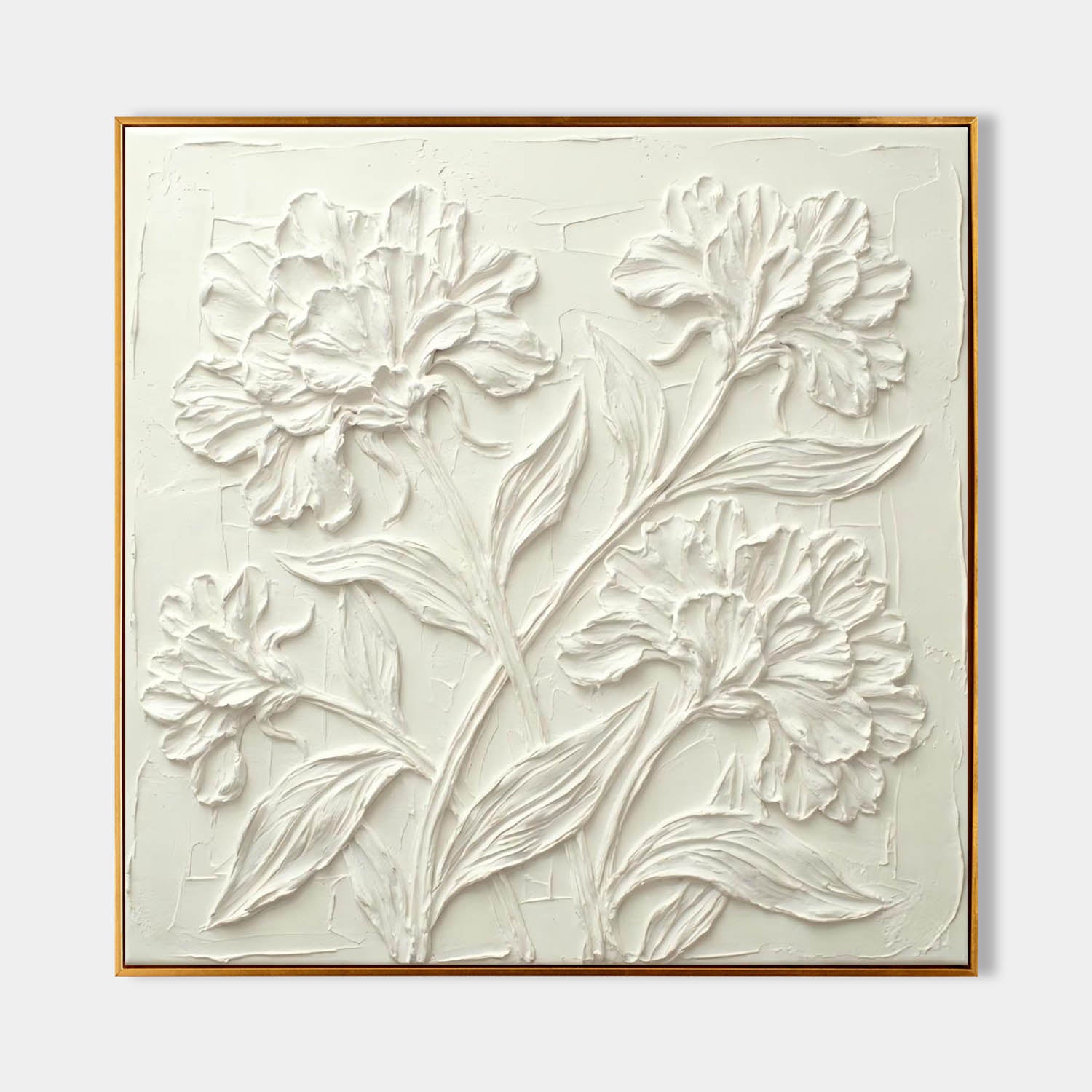 White Peony Oil Painting Flower Textured Wall Art Plaster Canvas Art