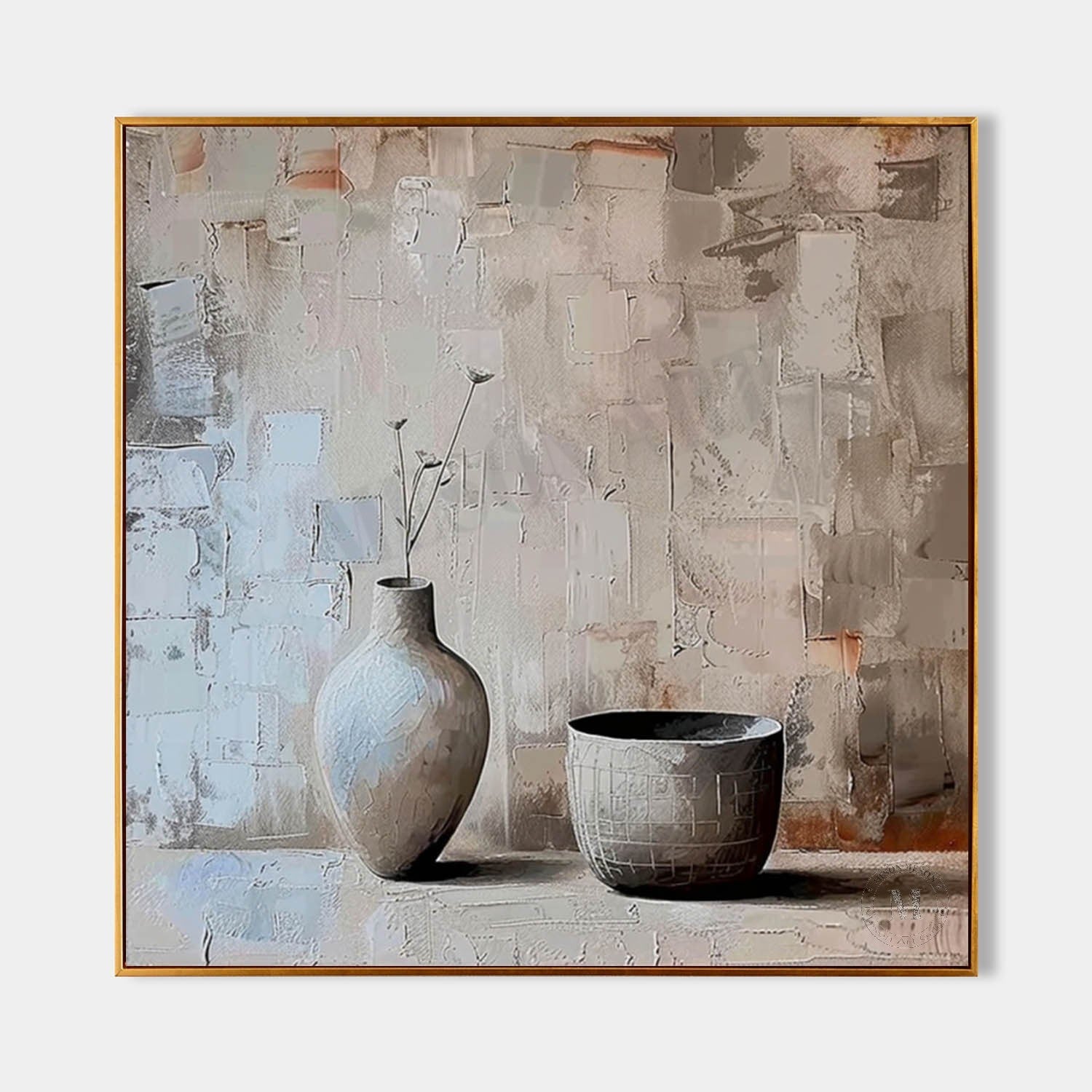 Earthy and Gray Clay Pot Painting Clay Pot Art Clay Pot Canvas Wall Art for Sale