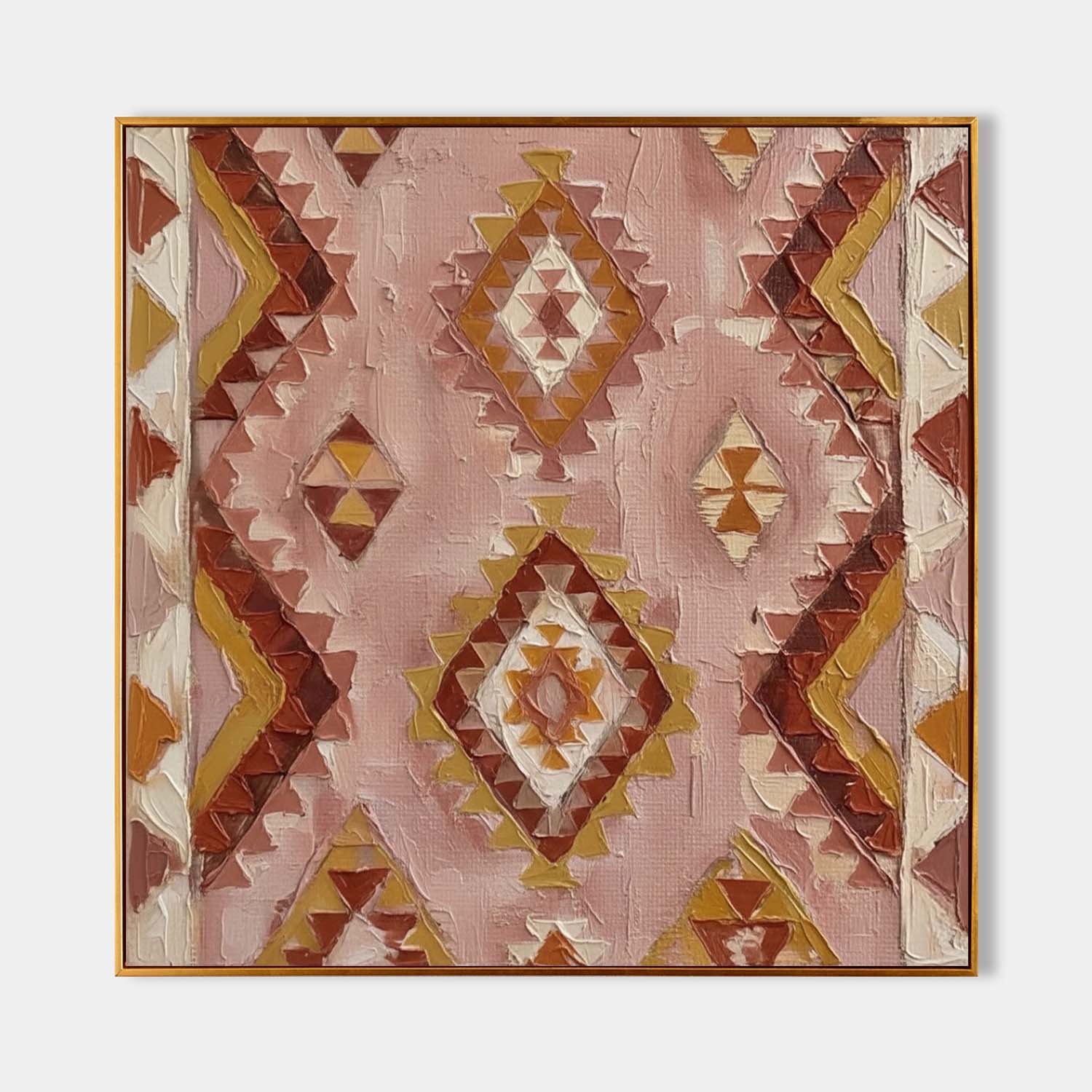 Pink & Terracotta Aztec Geometric Art | Boho Tribal Texture Decor
