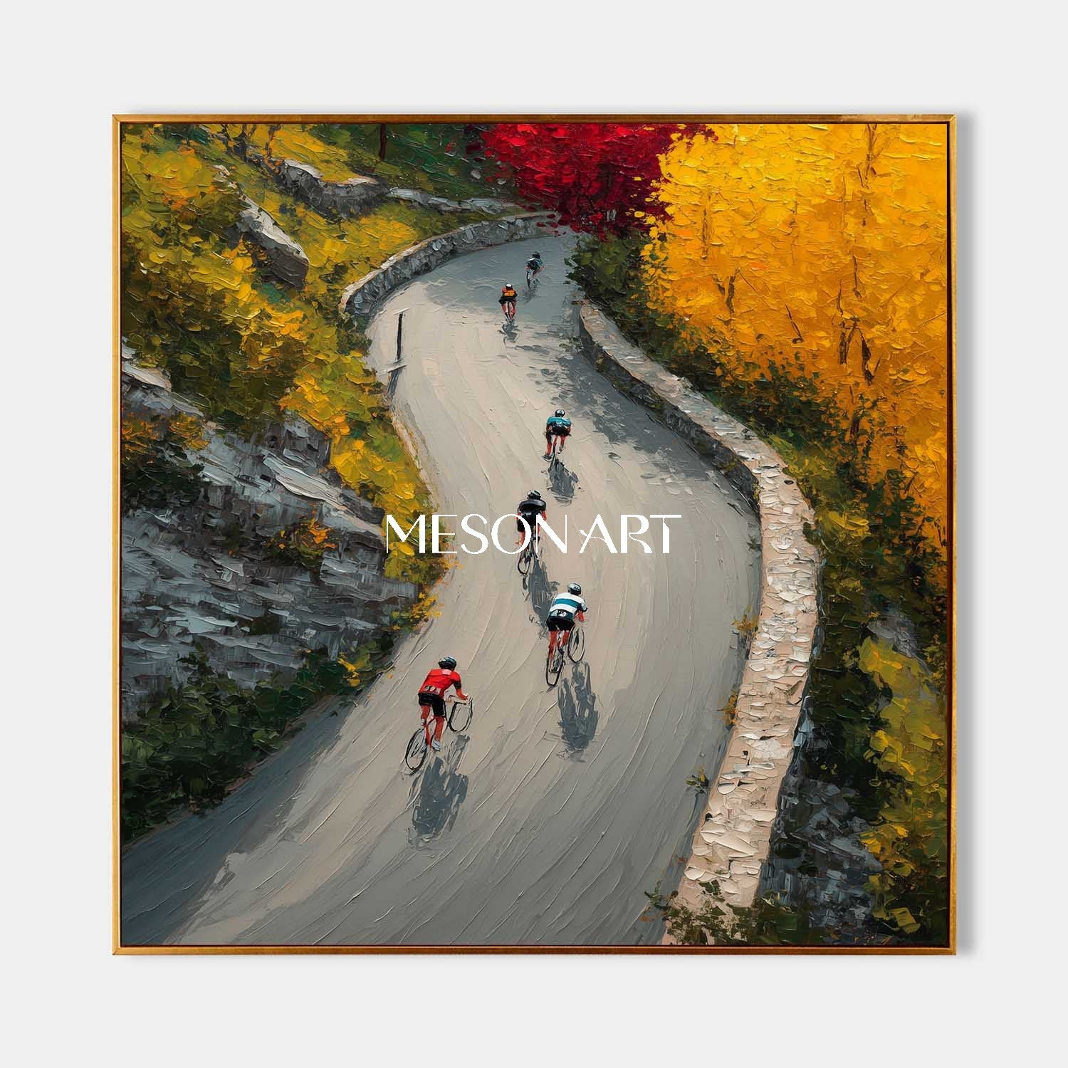 Biker Mountain Road Canvas Autumn Landscape Fall Art Office Wall Decor