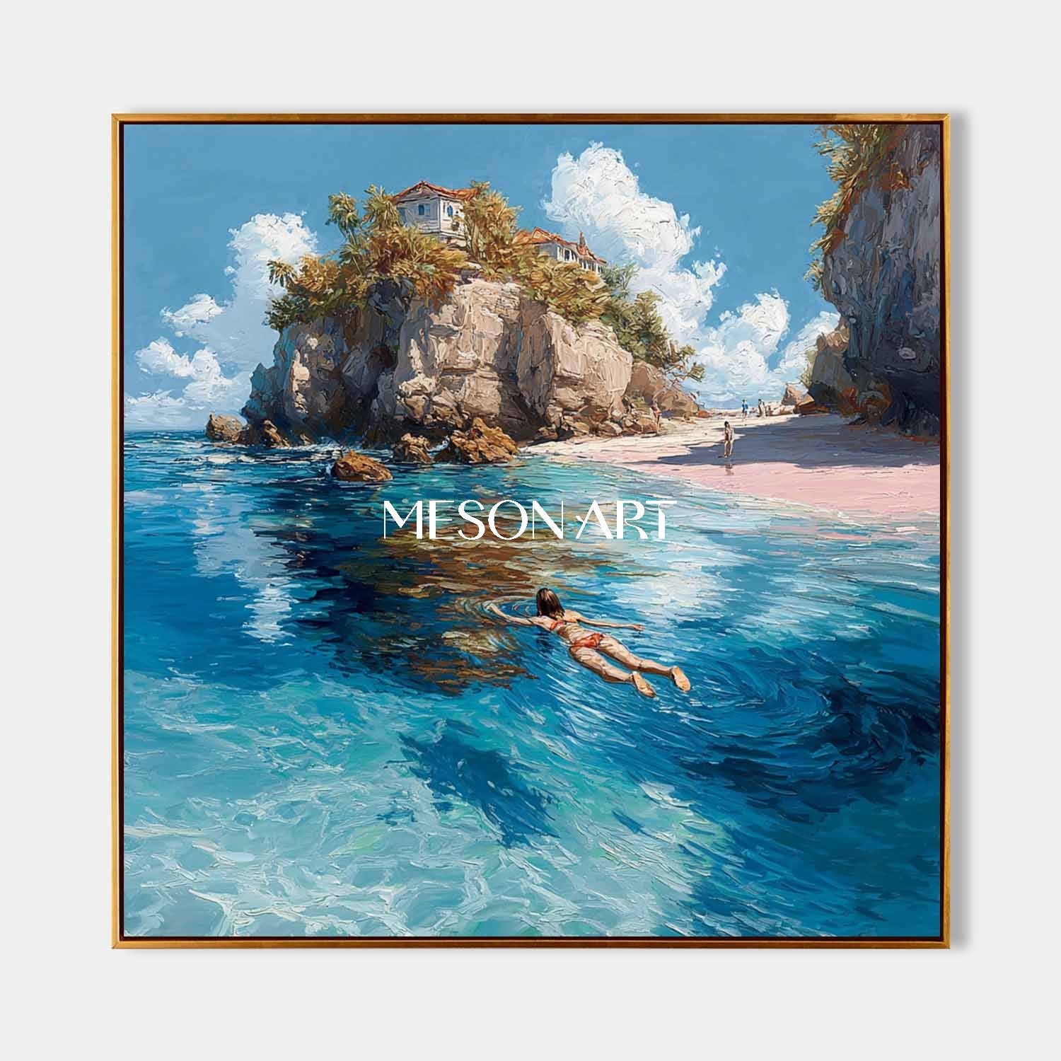 Beach Swimmer Artwork Coastal Swimming Art Woman Swimming Wall Art Summer Water Art Printing