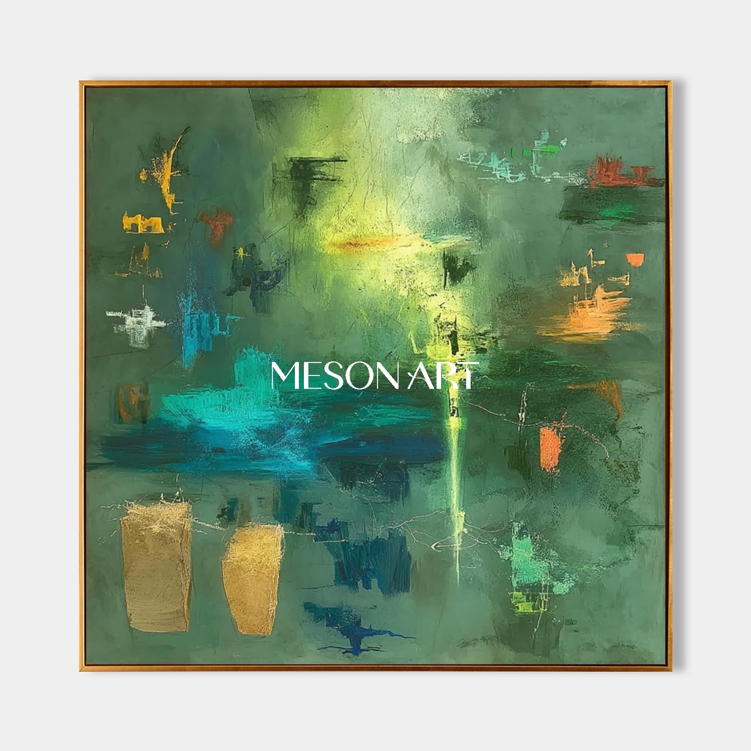 Large Green Abstract Rainforest Painting Vibrant Canvas Entryway