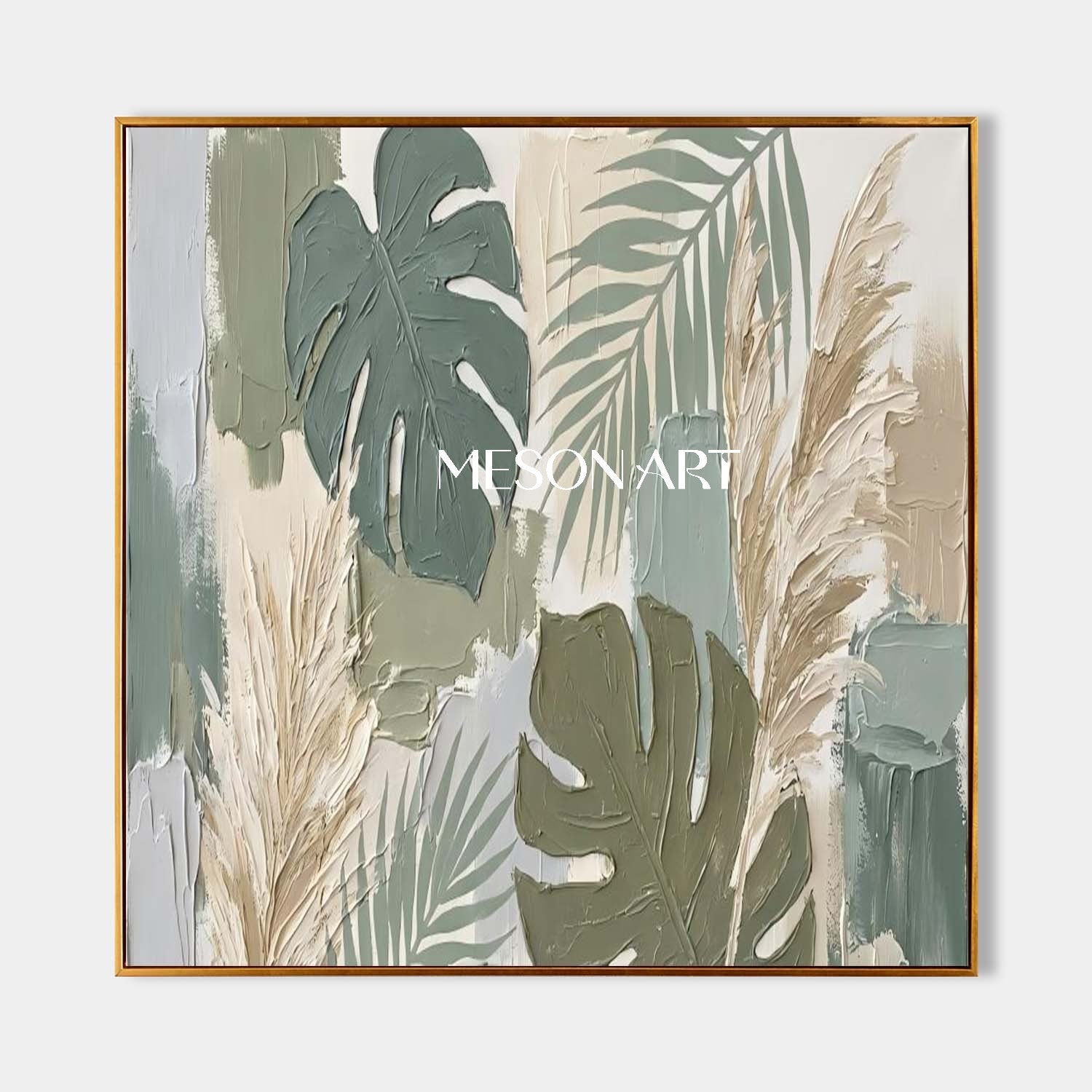 Sage Green Wall Art Impasto Botanical Painting Calming Bedroom Wall Decor