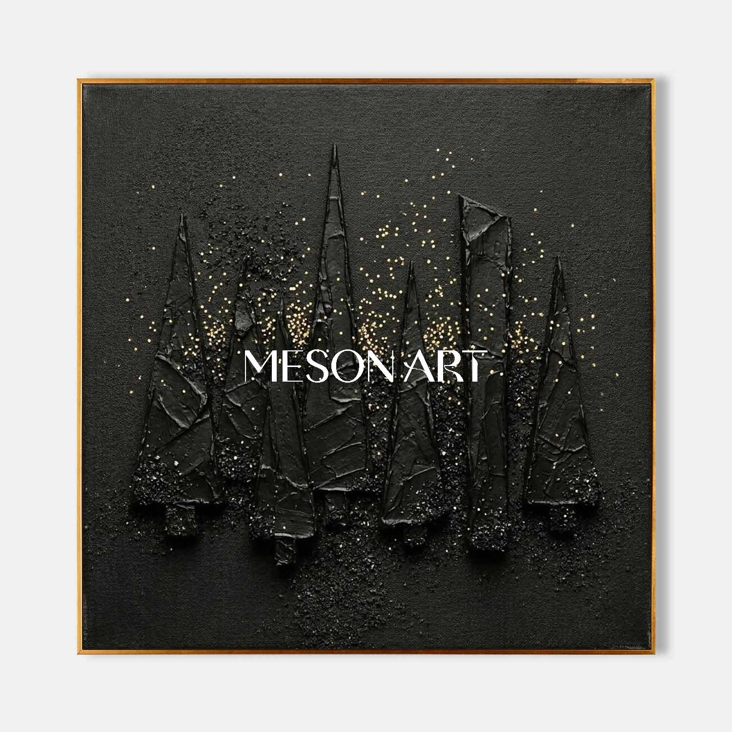 Black Textured Art Modern Minimalist Decor Abstract Christmas Trees Geometric Pine Trees