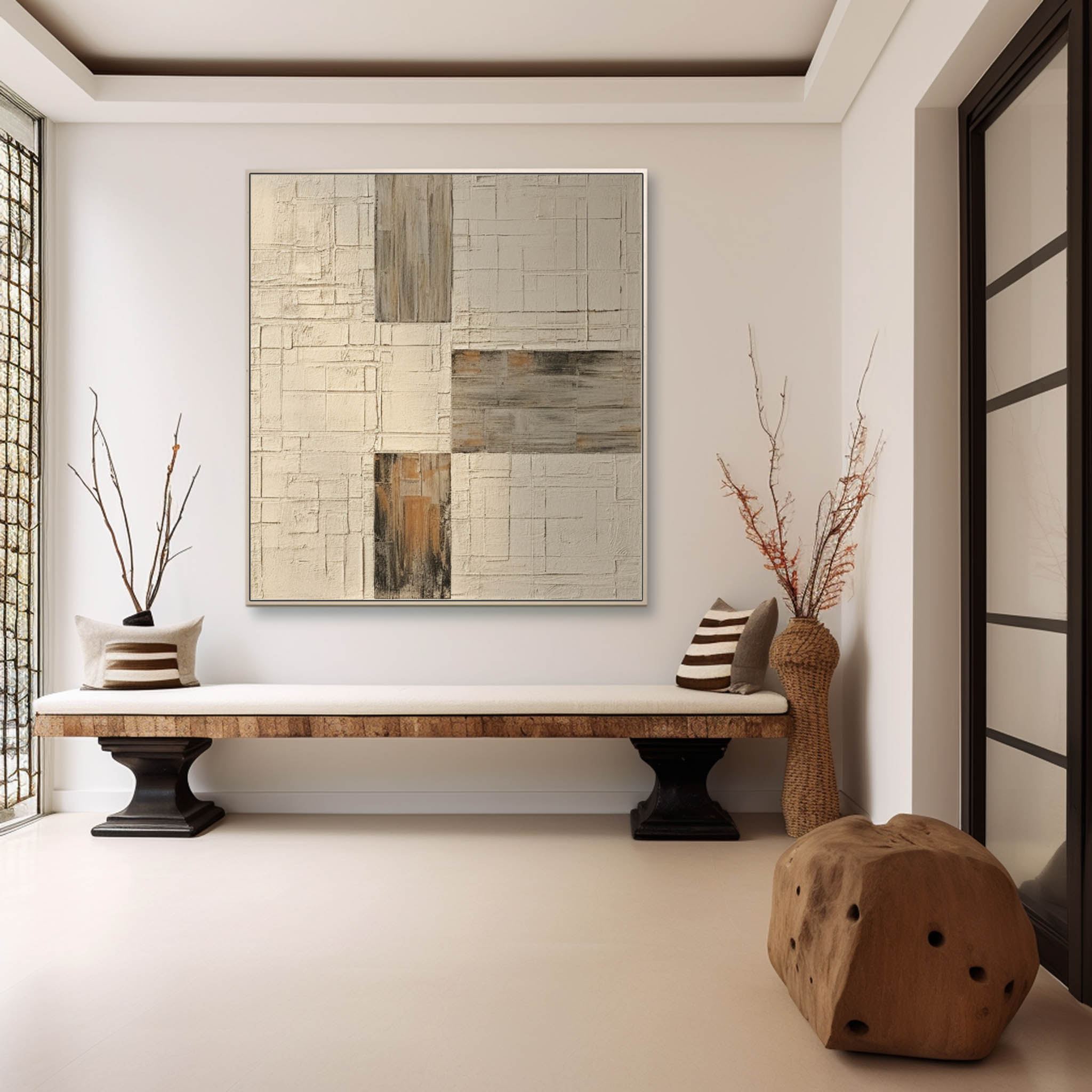Beige Minimalist Wall Painting Beige Textured Abstract Art Wabi-Sabi Art Beige Canvas Painting