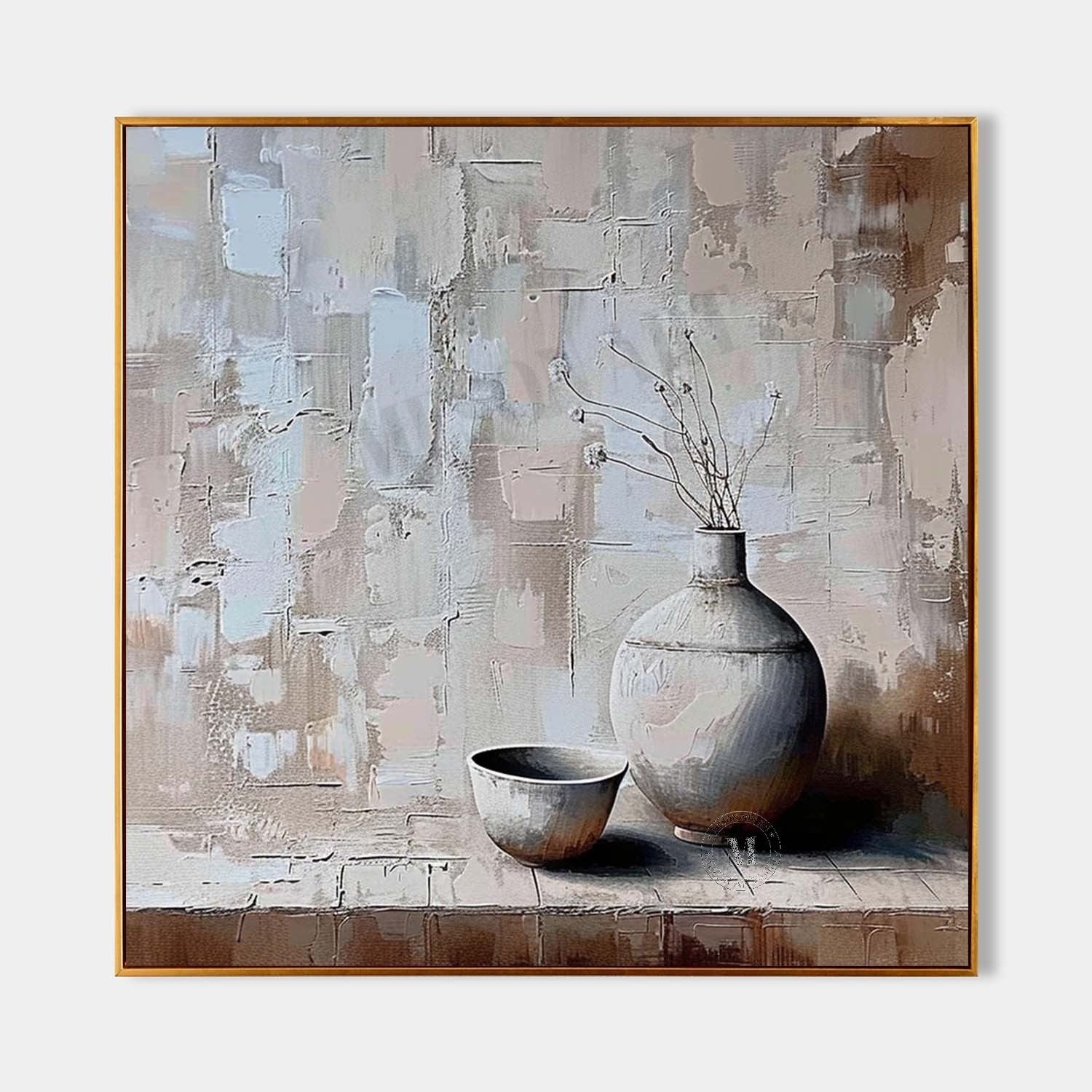 Gray Clay Pot Painting Gray Clay Pot Art Gray Clay Pot Canvas Wall Art for Sale