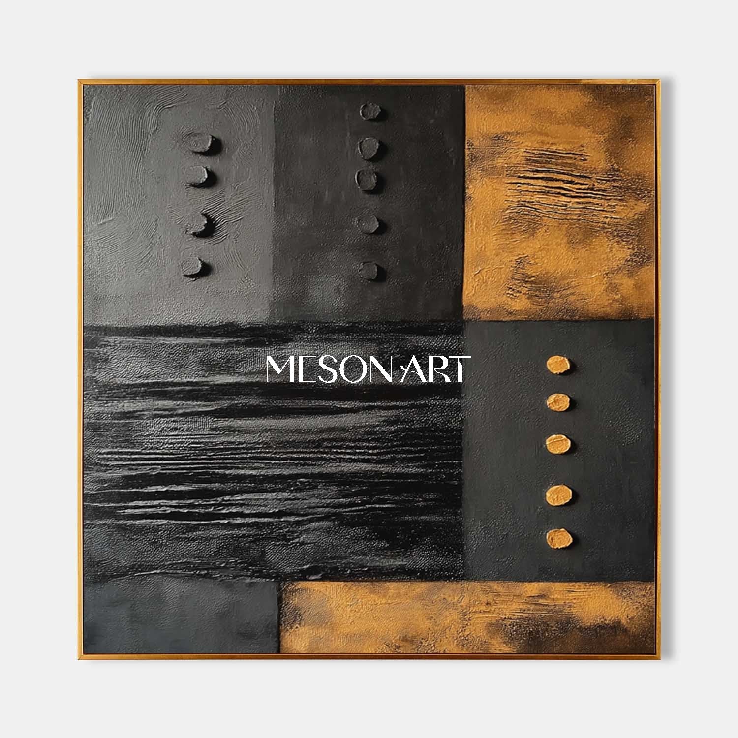 Contemporary Black and Gold Abstract Minimalist Artwork Textured Art