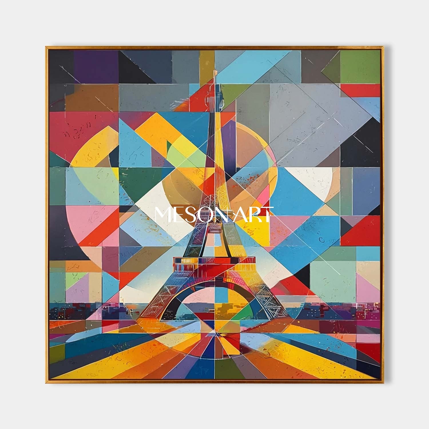 Colorful Eiffel Tower Wall Art Modern Geometric Abstract Oil Painting