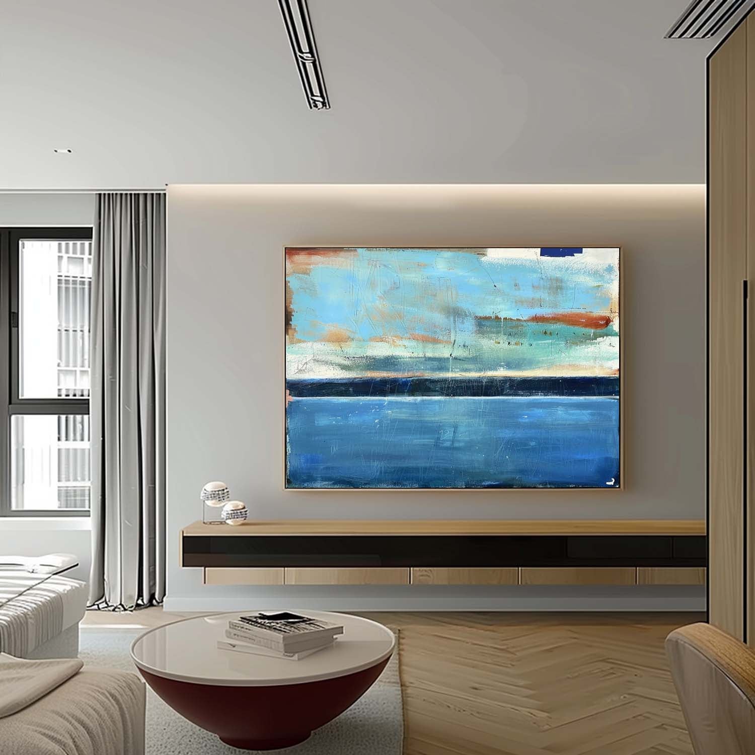 54*40 Light Blue Sea Abstract Oil Paintings Sea Abstract Art Canvas Dark Blue Sea Abstract Wall Art Decor