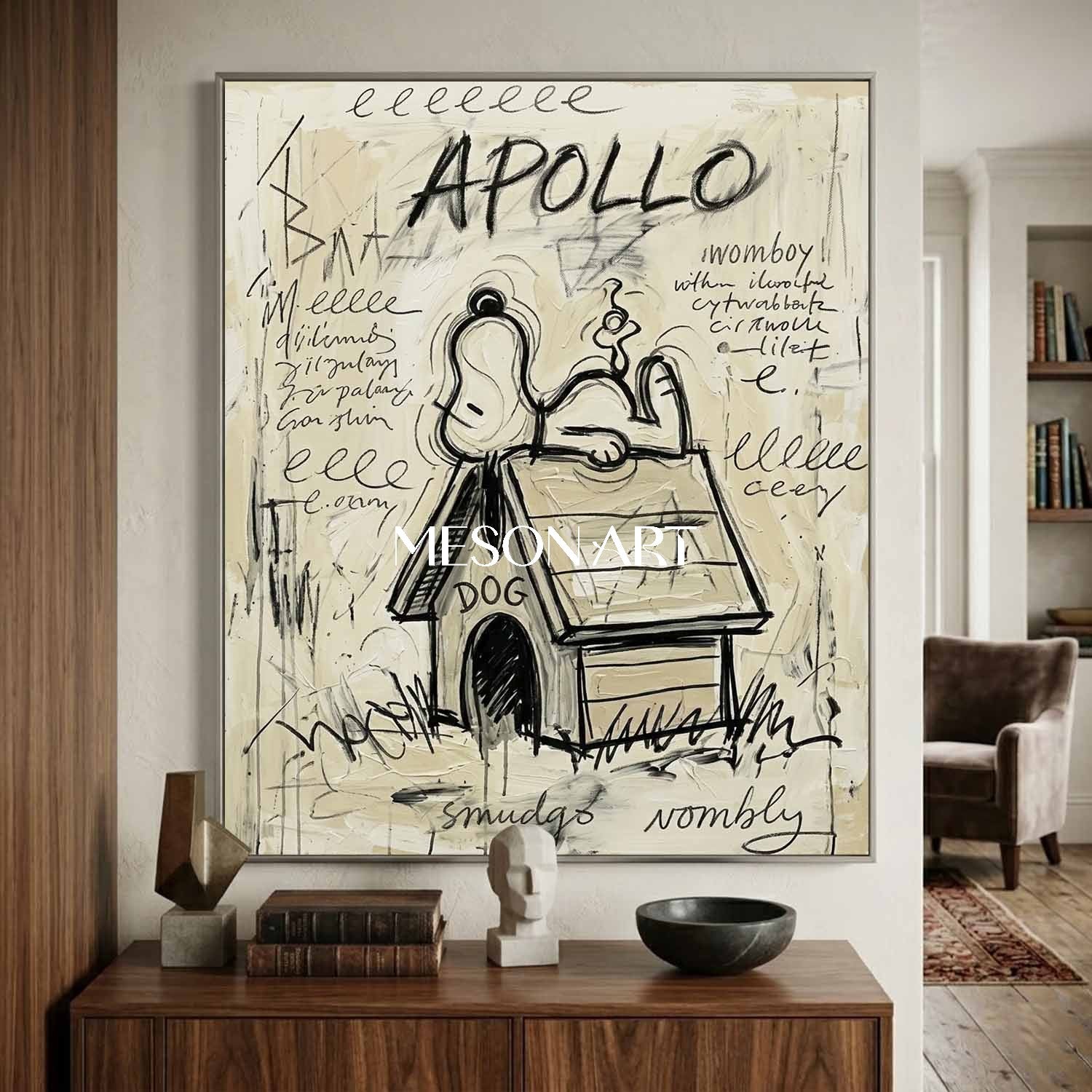 Street Art Snoopy Painting Kids Room Modern Office Console Table Canvas