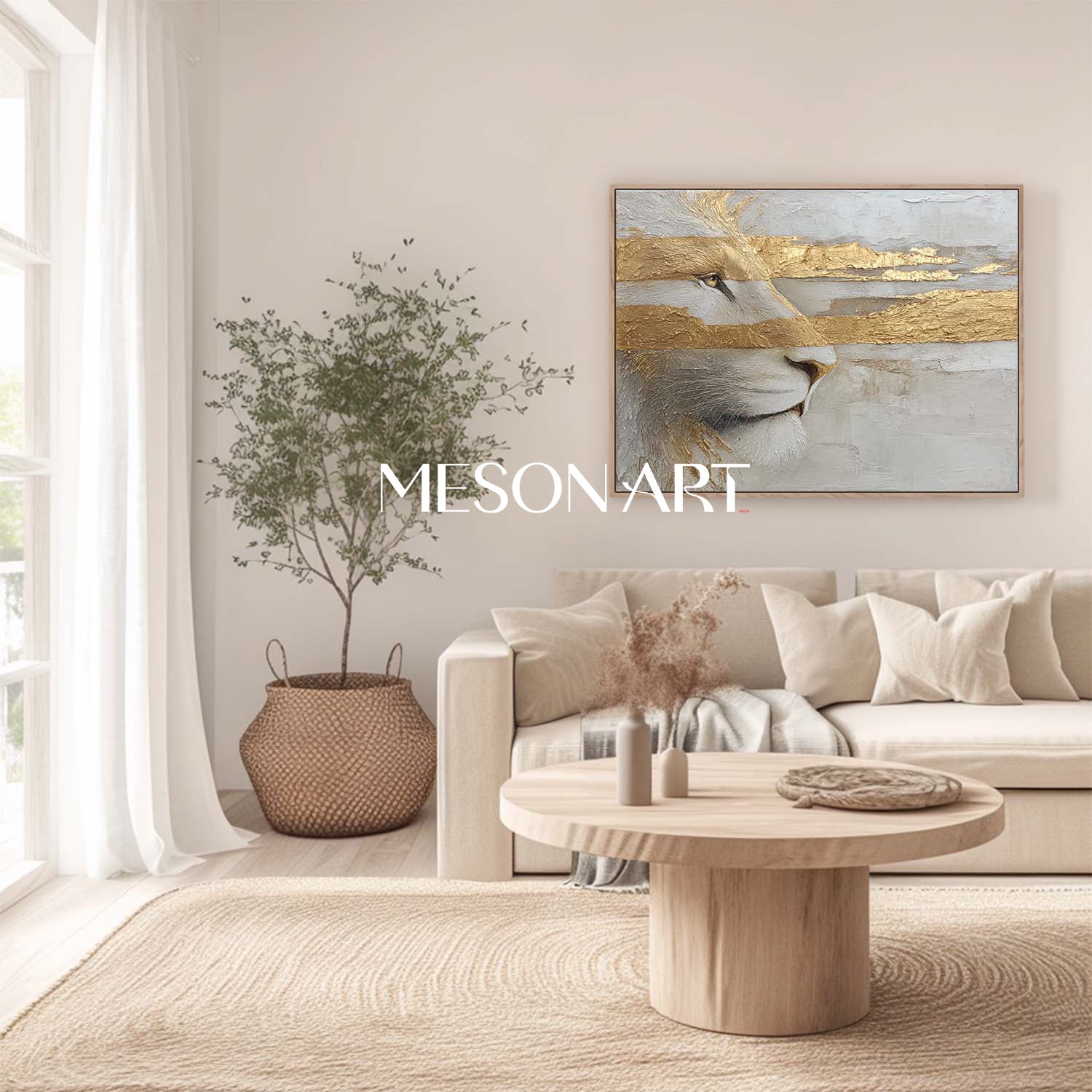 Luxury Lion Wall Art Golden Abstract Animal Painting for Modern Home Decor