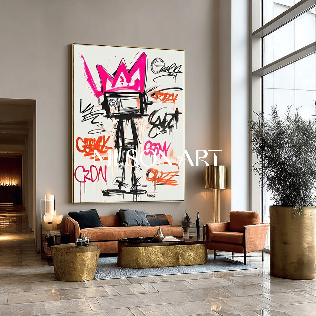 Pink Crown Graffiti Art Canvas Basquiat Style Original Artwork