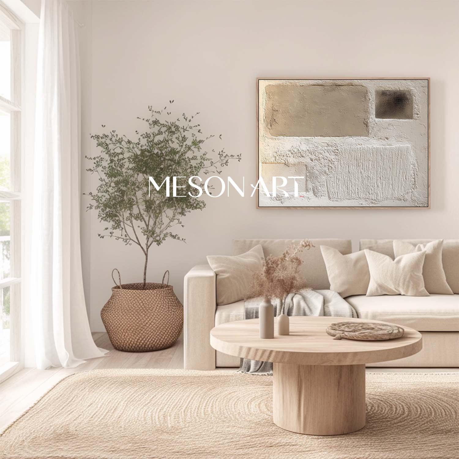 Wabi-Sabi Textured Beige Wall Art Minimalist Neutral Painting for Modern Home Decor