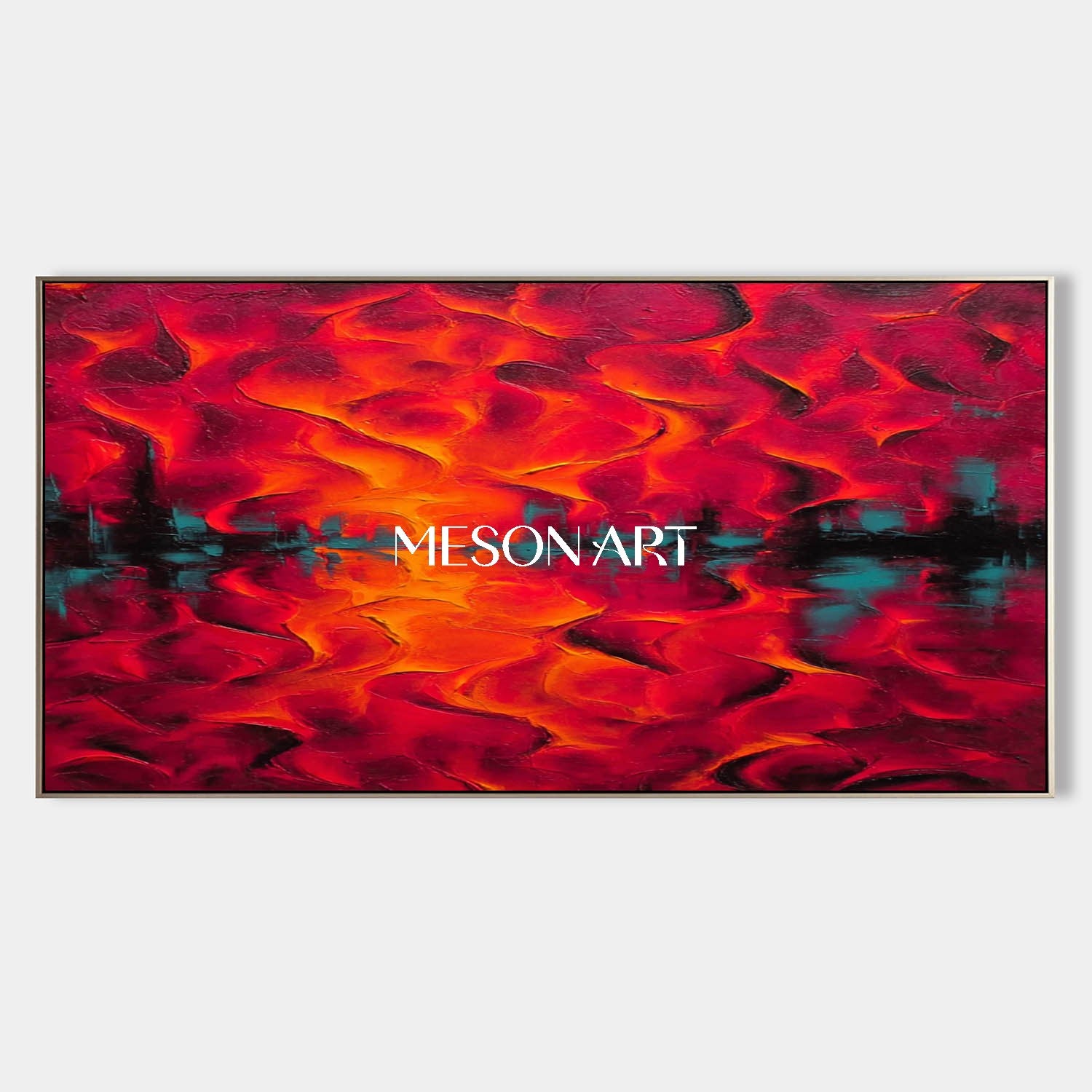 Big Fiery Abstract Expressionist Oil Painting Large Red Wall Art Decor