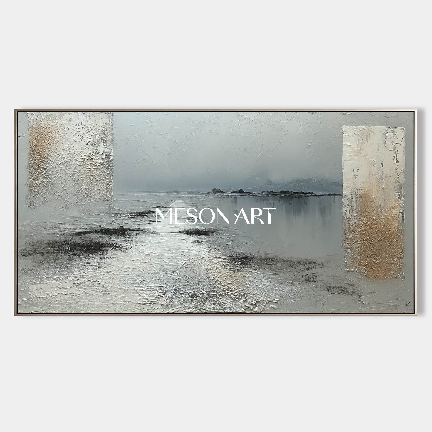 3D Light Grey Abstract Canvas Landscape Wall Painting Wabi-Sabi