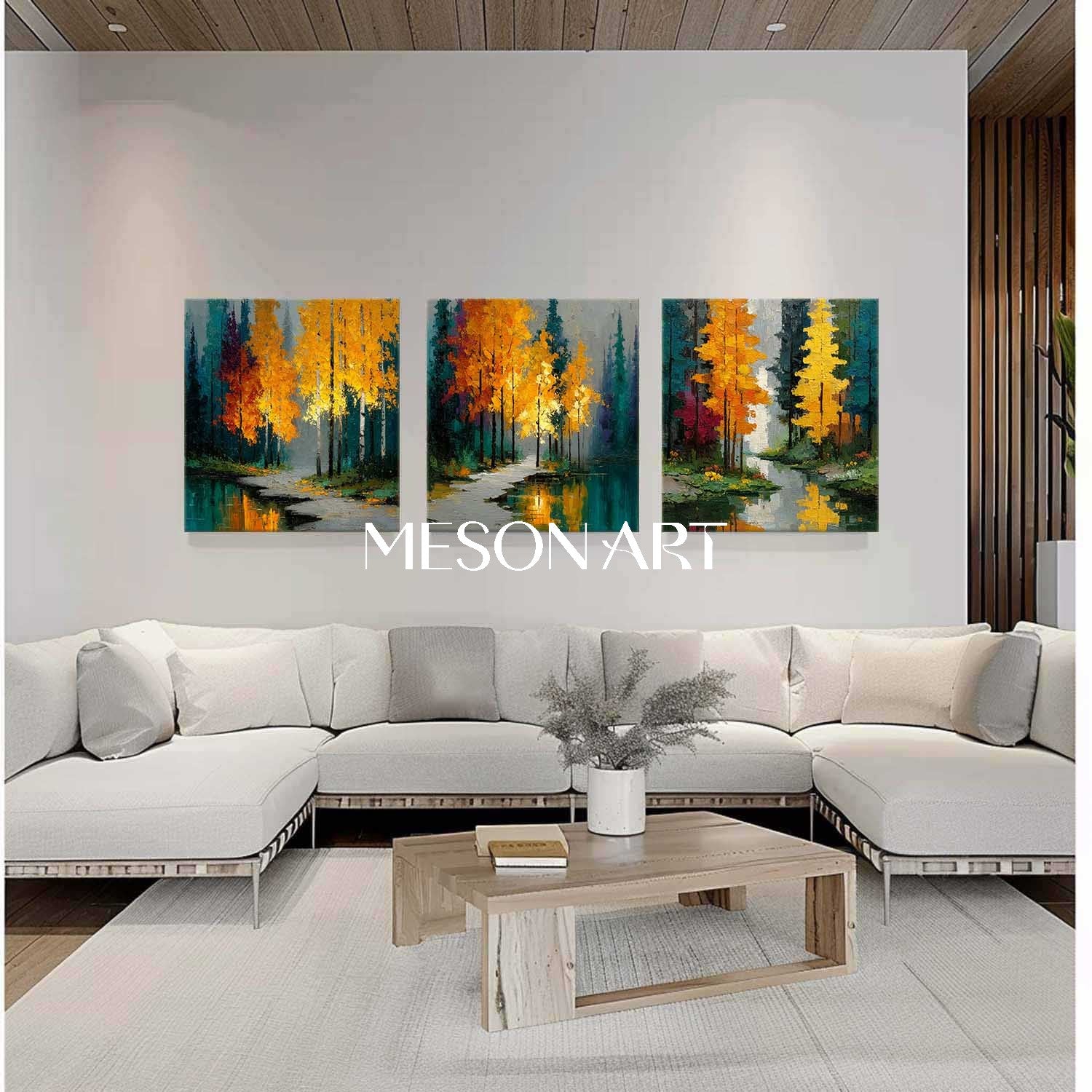 3-Piece Set of Autumn Landscape Canvas Art for Sale Autumn Landscape Textured Paintings