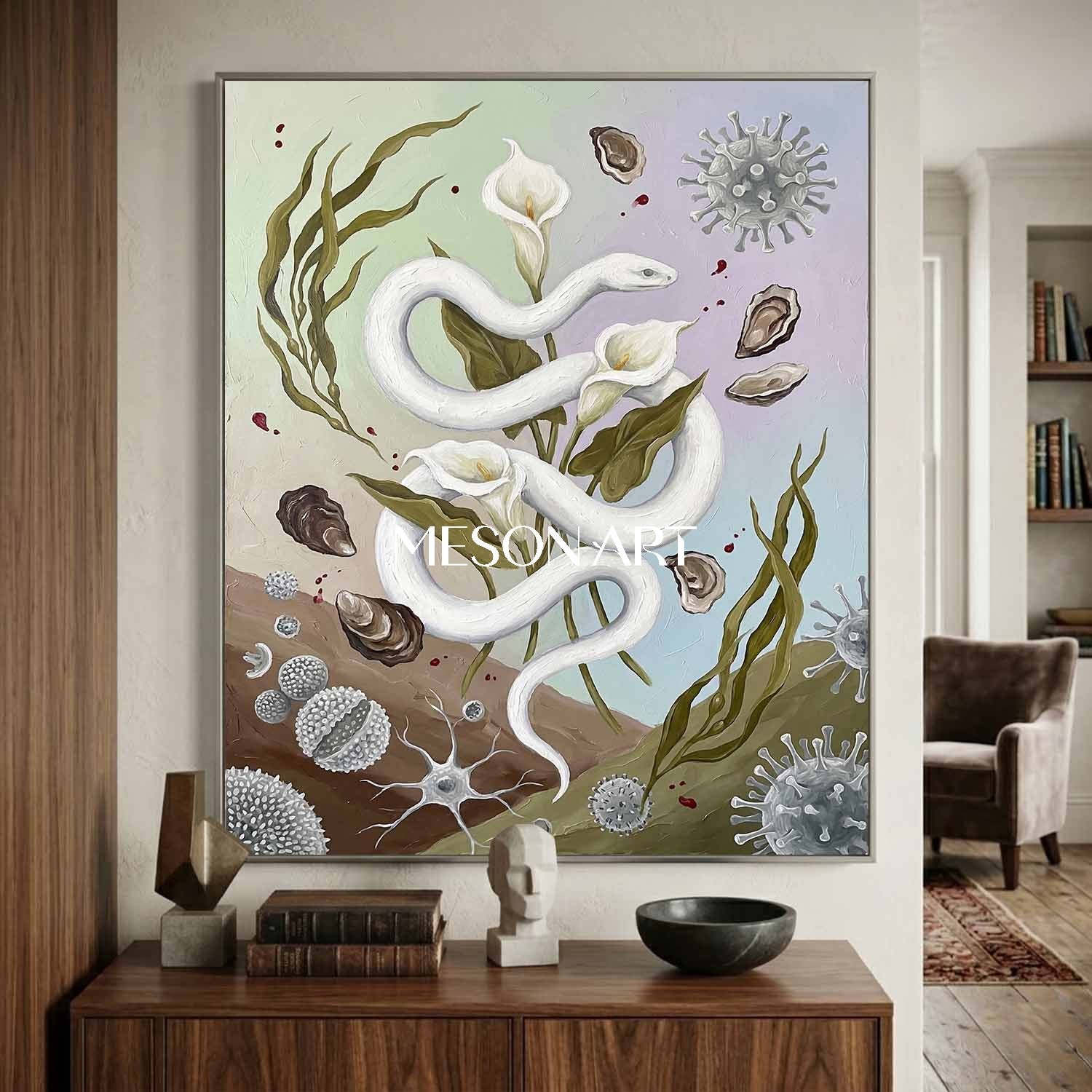 Original Surrealist Oil Painting Hand Painted Calla Wall Art Above Couch Decor