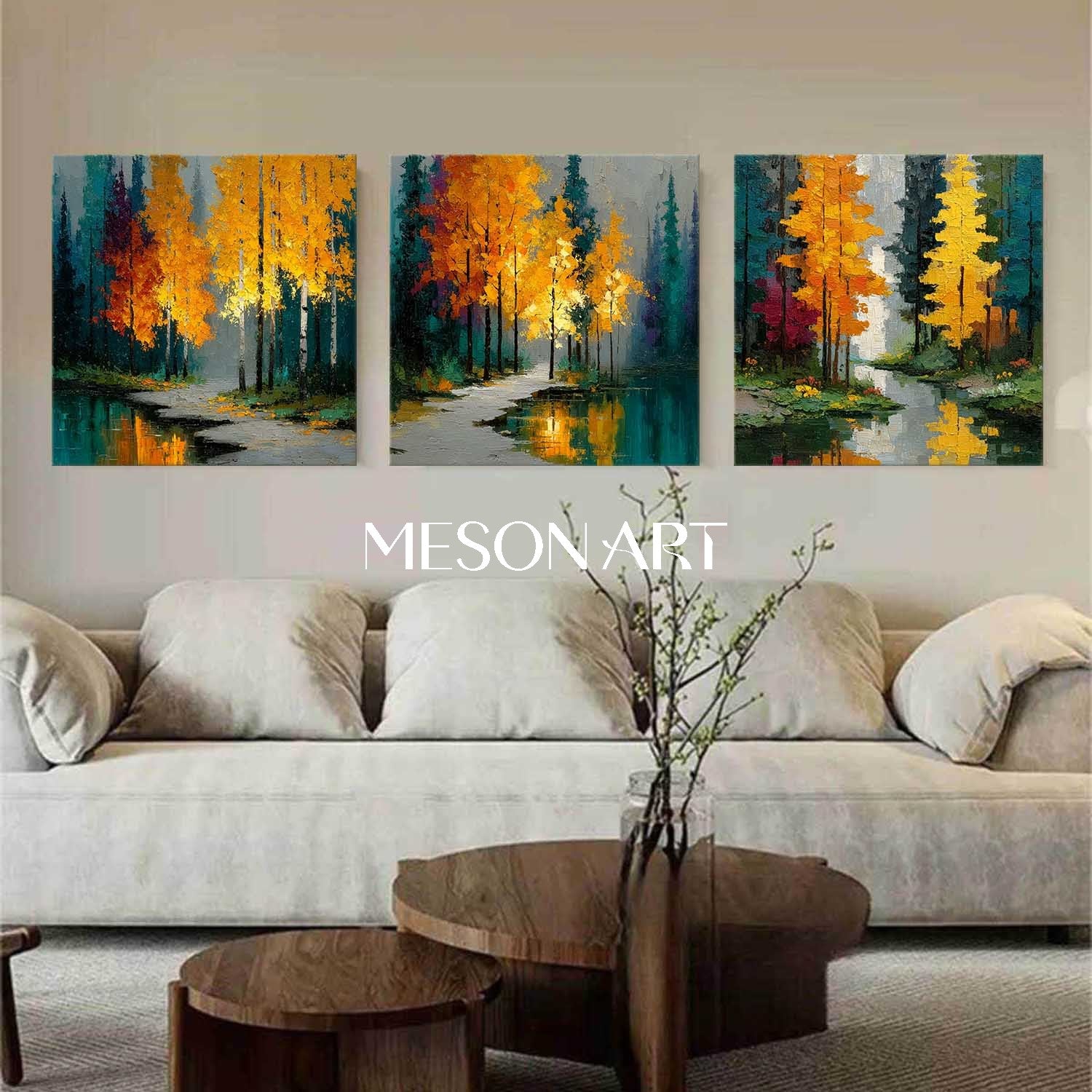 3-Piece Set of Autumn Landscape Canvas Art for Sale Autumn Landscape Textured Paintings