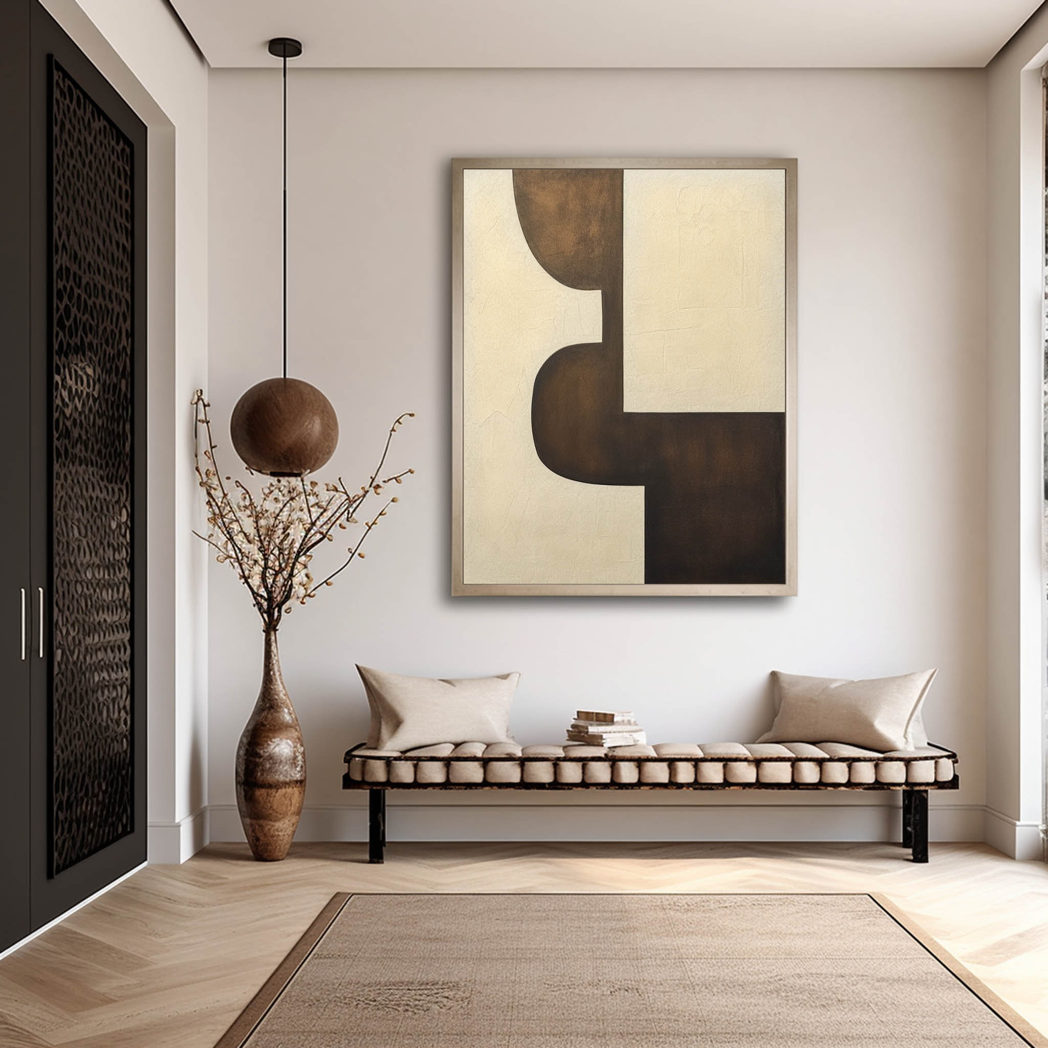 Large Beige and Brown Minimalist Canvas Wall Art Beige and Brown Textured Abstract Art for Sale