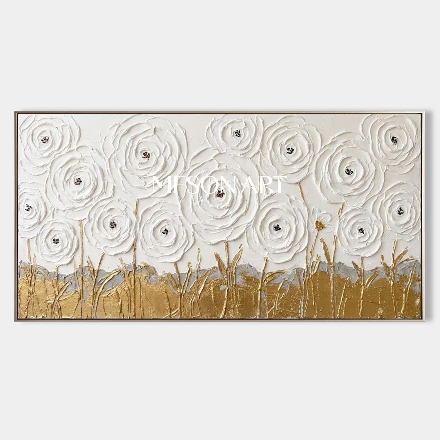 Panoramic 3D Textured Abstract Canvas Art Plaster Flower Painting