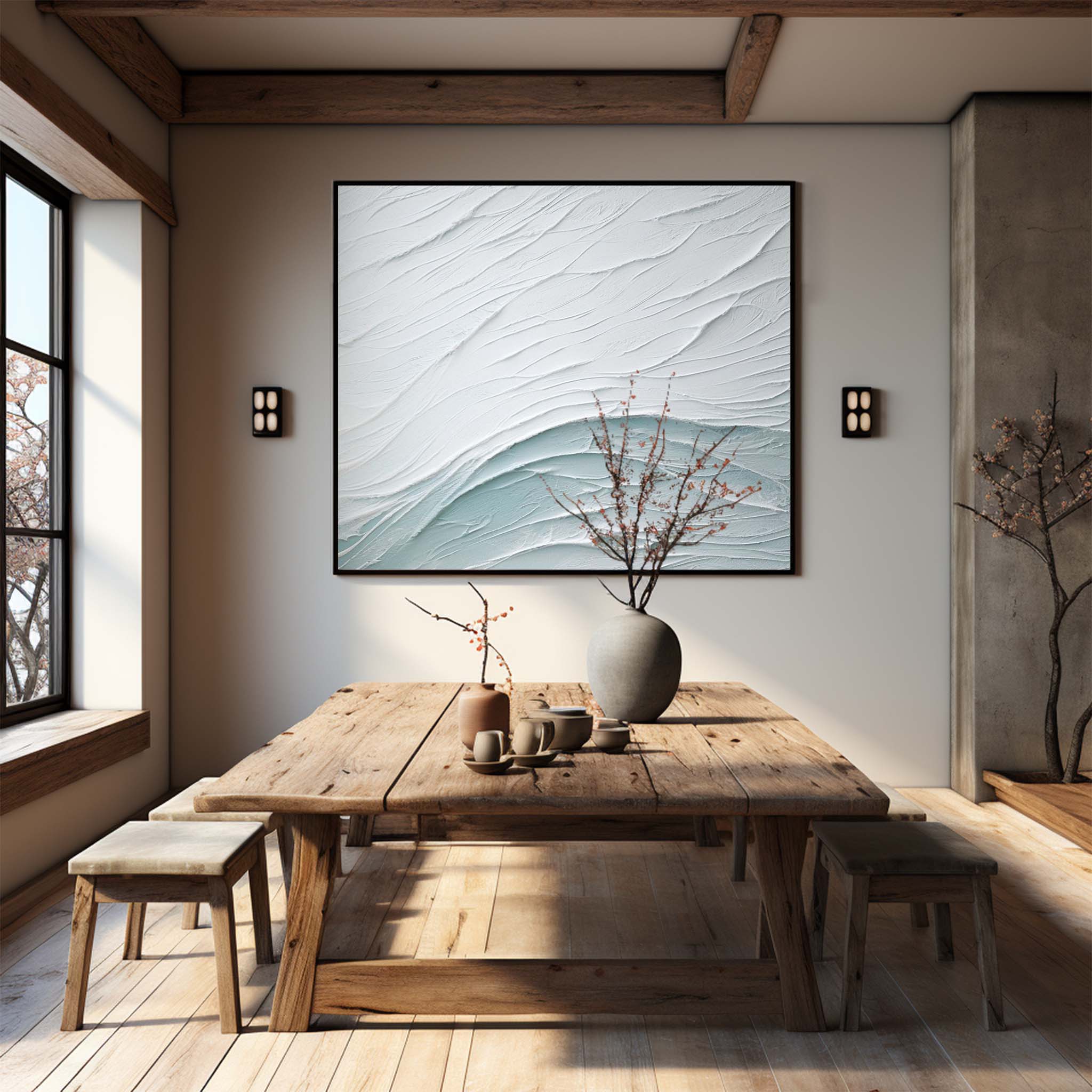 Navy Blue Sea Texture Painting Navy Blue Minimalistic Canvas Wall Art Navy Blue Abstract Oil Painting