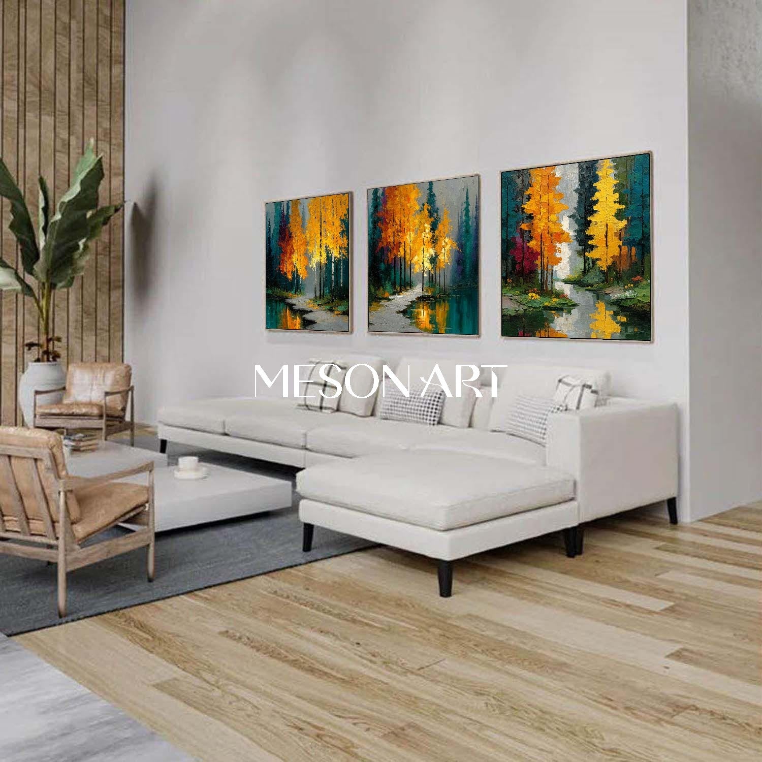3-Piece Set of Autumn Landscape Canvas Art for Sale Autumn Landscape Textured Paintings
