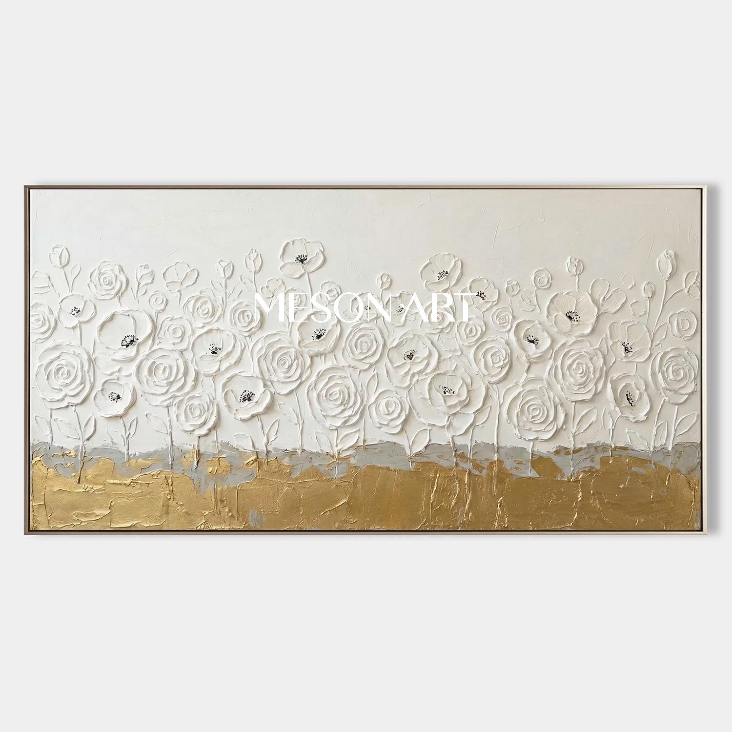 Panoramic Textured Abstract Floral Canvas Art Plaster Flower Painting