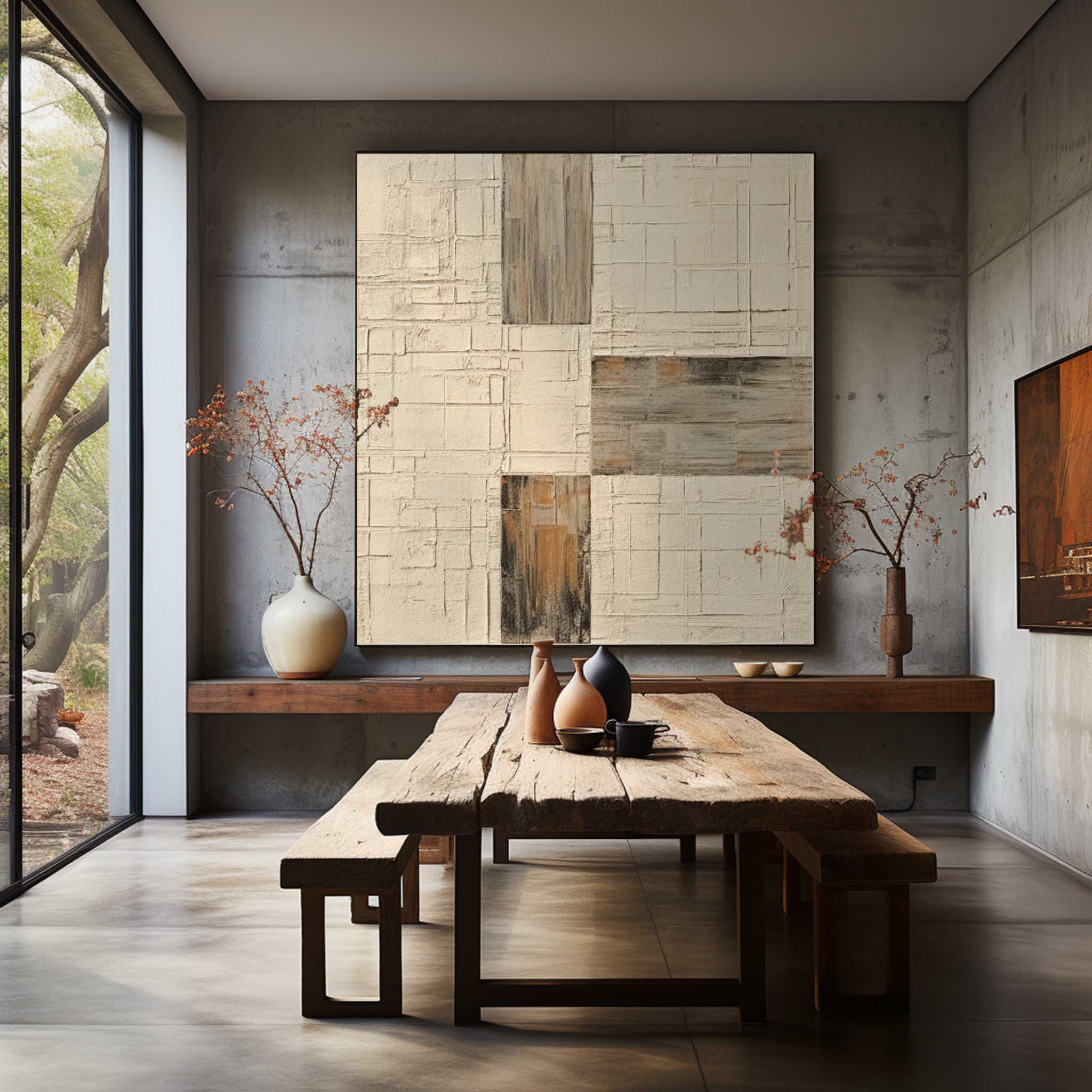 Beige Minimalist Wall Painting Beige Textured Abstract Art Wabi-Sabi Art Beige Canvas Painting
