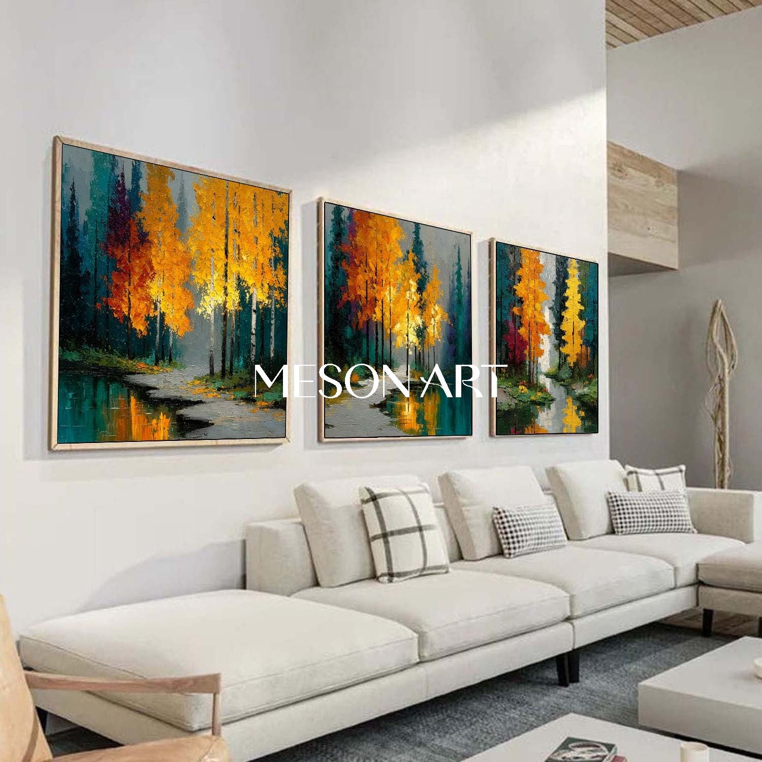 3-Piece Set of Autumn Landscape Canvas Art for Sale Autumn Landscape Textured Paintings