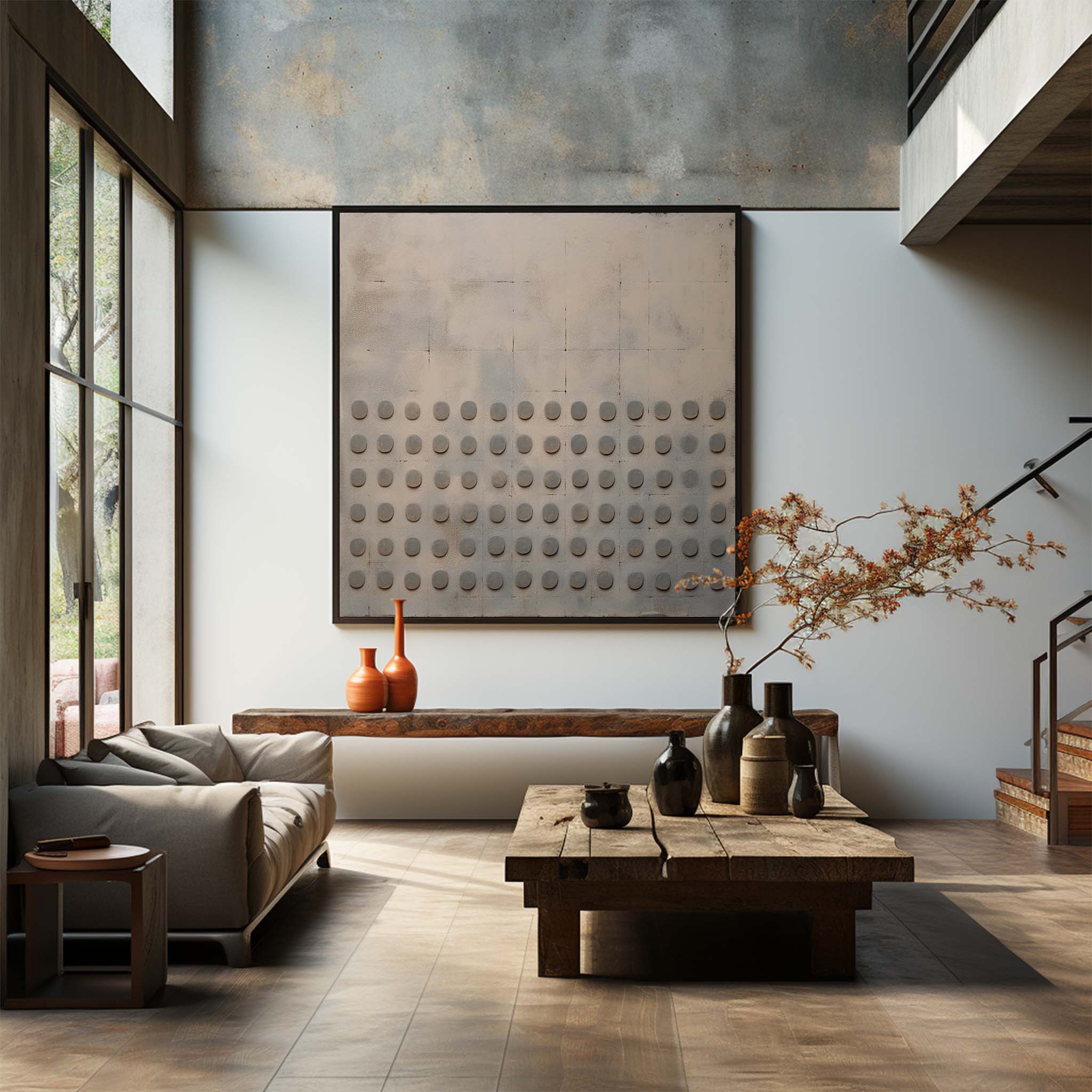 Beige and Brown 3D Abstract Texture Painting Wabi-sabi Art Beige and Brown Minimalist Canvas Wall Art