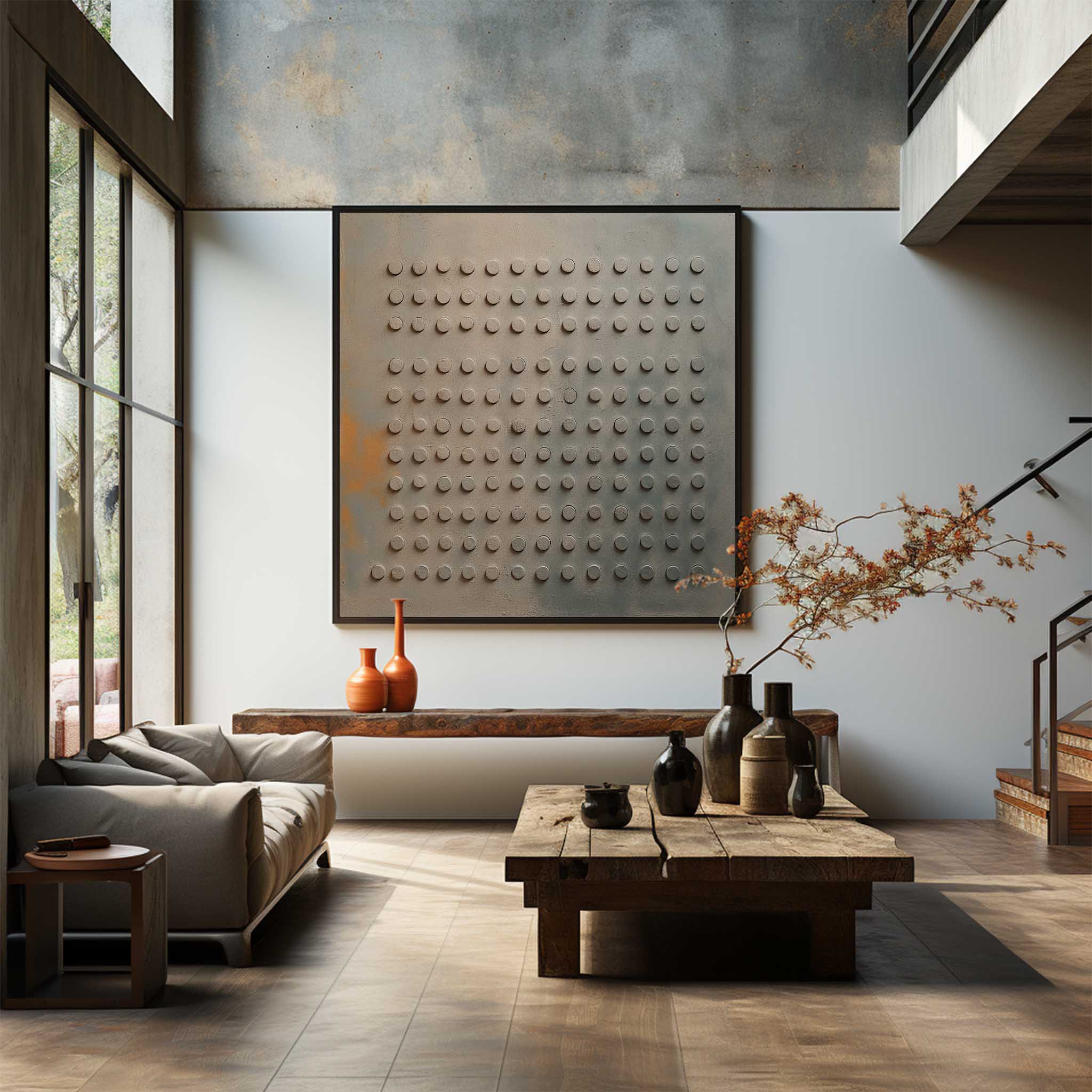 Large 3D Brown And Blue Minimalist Canvas Wall Art Brown And Blue Texture Art Wabi Sabi Painting