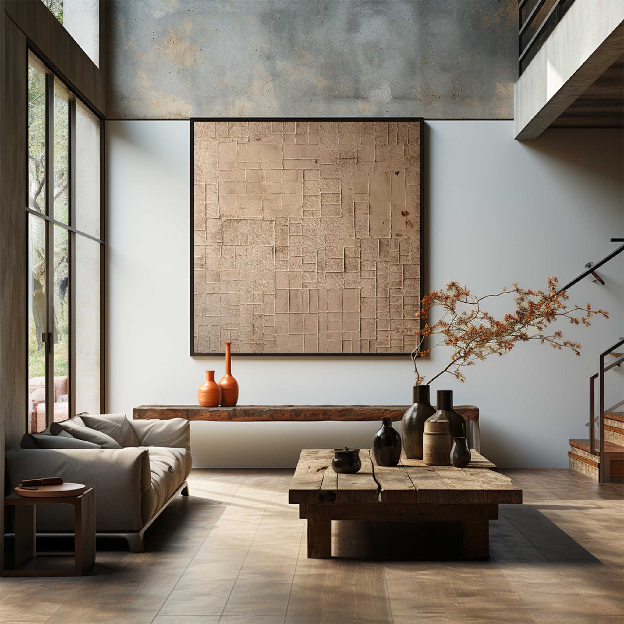 Beige Abstract Minimalist Wall Art Wabi-sabi Wall Decor Beige Abstract Textured Canvas Painting