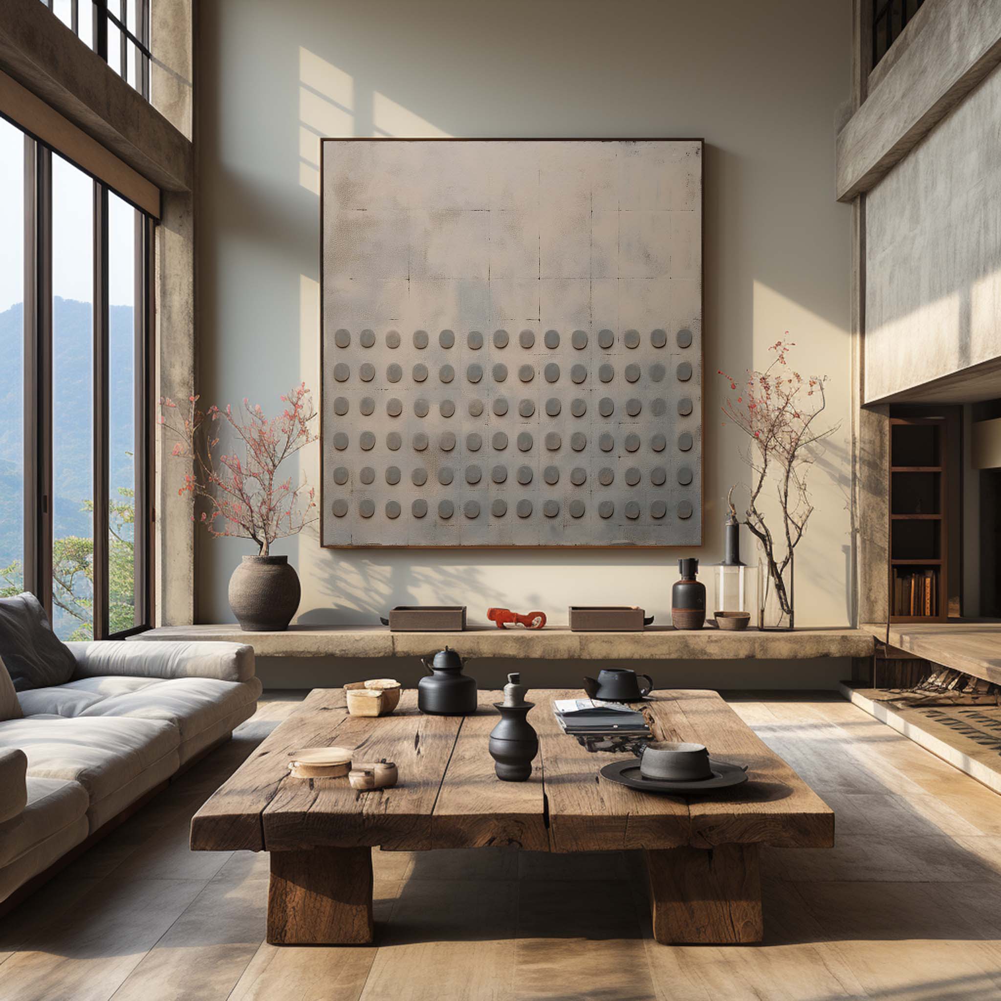 Beige and Brown 3D Abstract Texture Painting Wabi-sabi Art Beige and Brown Minimalist Canvas Wall Art