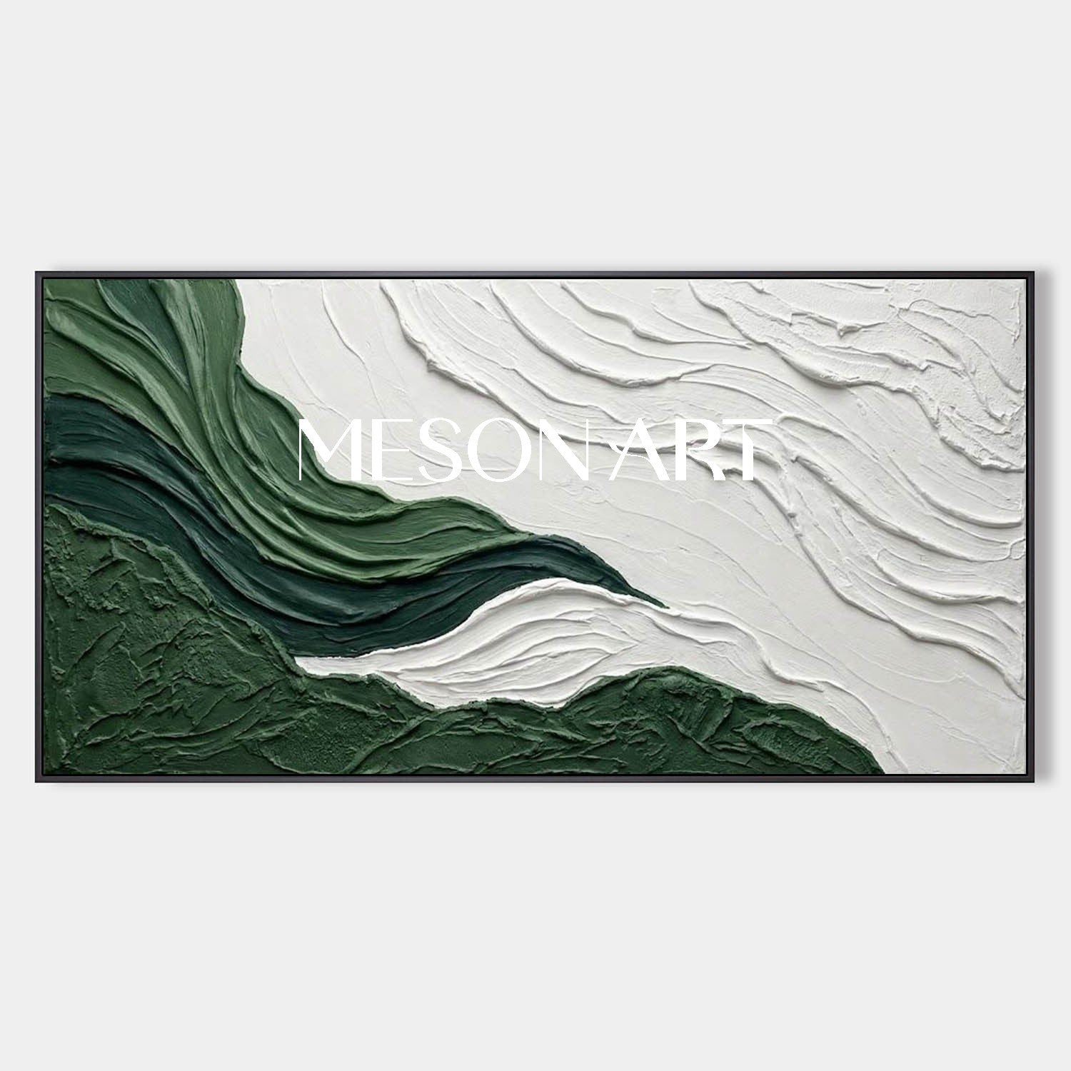 White And Green Abstract Art Canvas Green Panoramic Bedroom Painting.