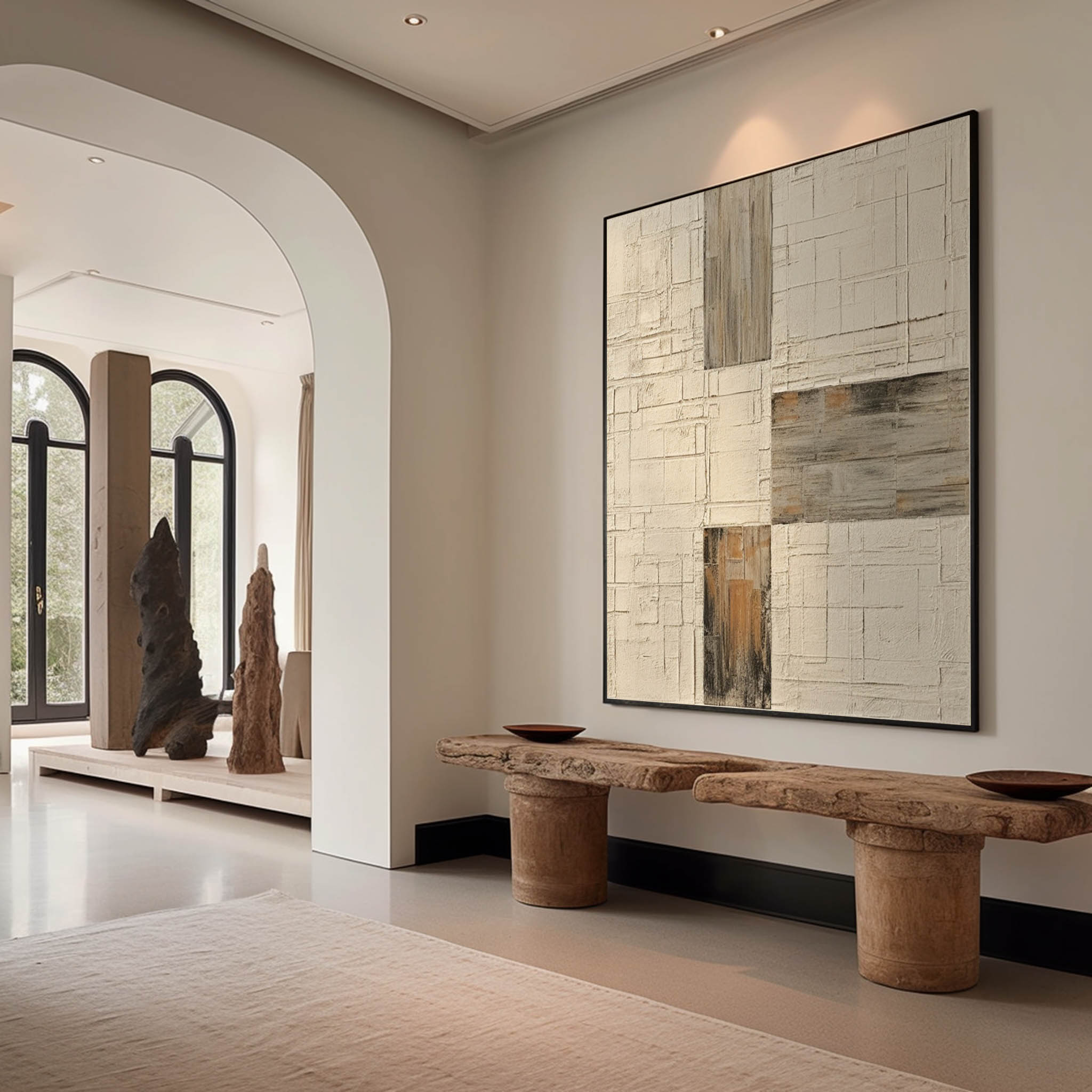 Beige Minimalist Wall Painting Beige Textured Abstract Art Wabi-Sabi Art Beige Canvas Painting