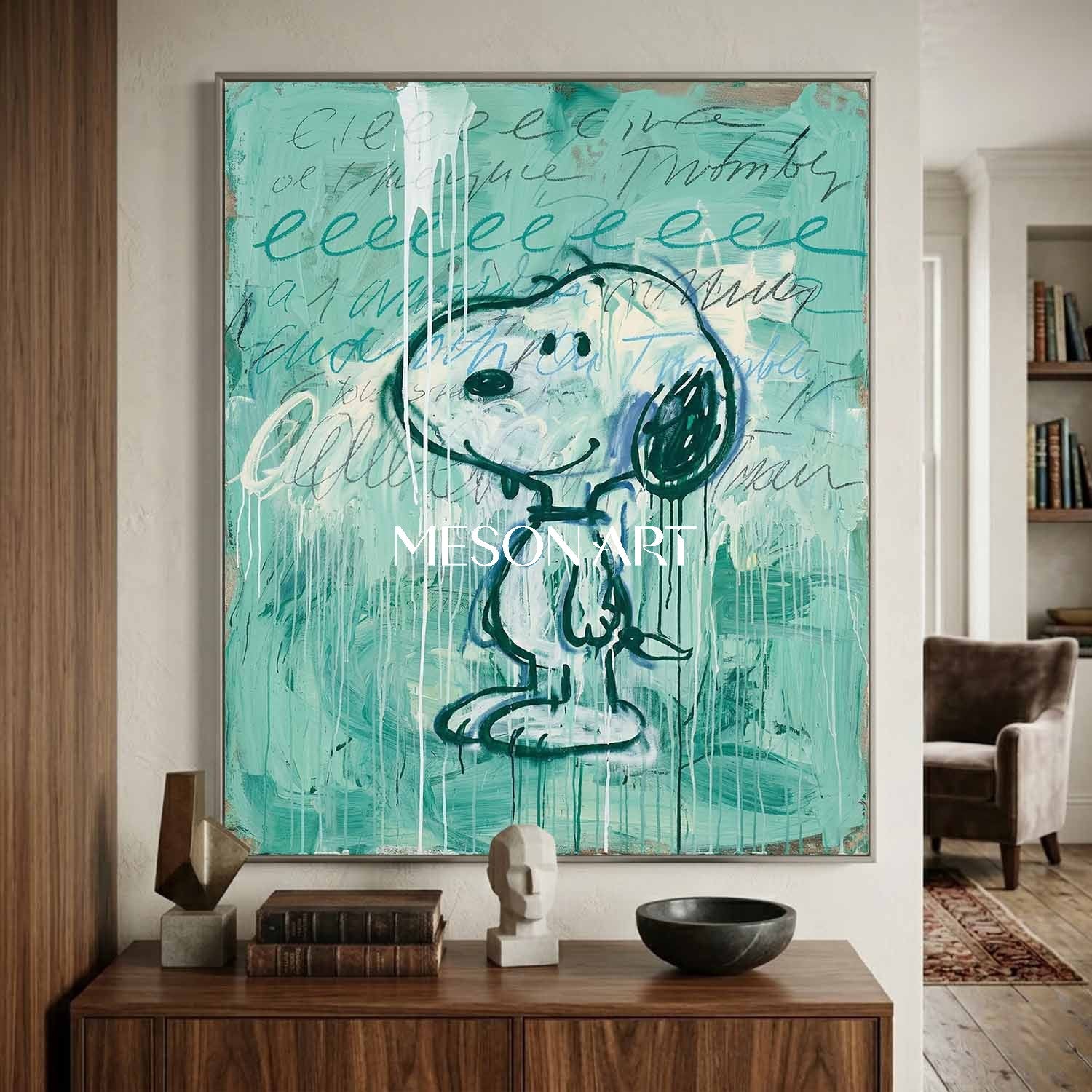 Hand Painted Textured Graffiti Snoopy Street Art Statement Wall Decor