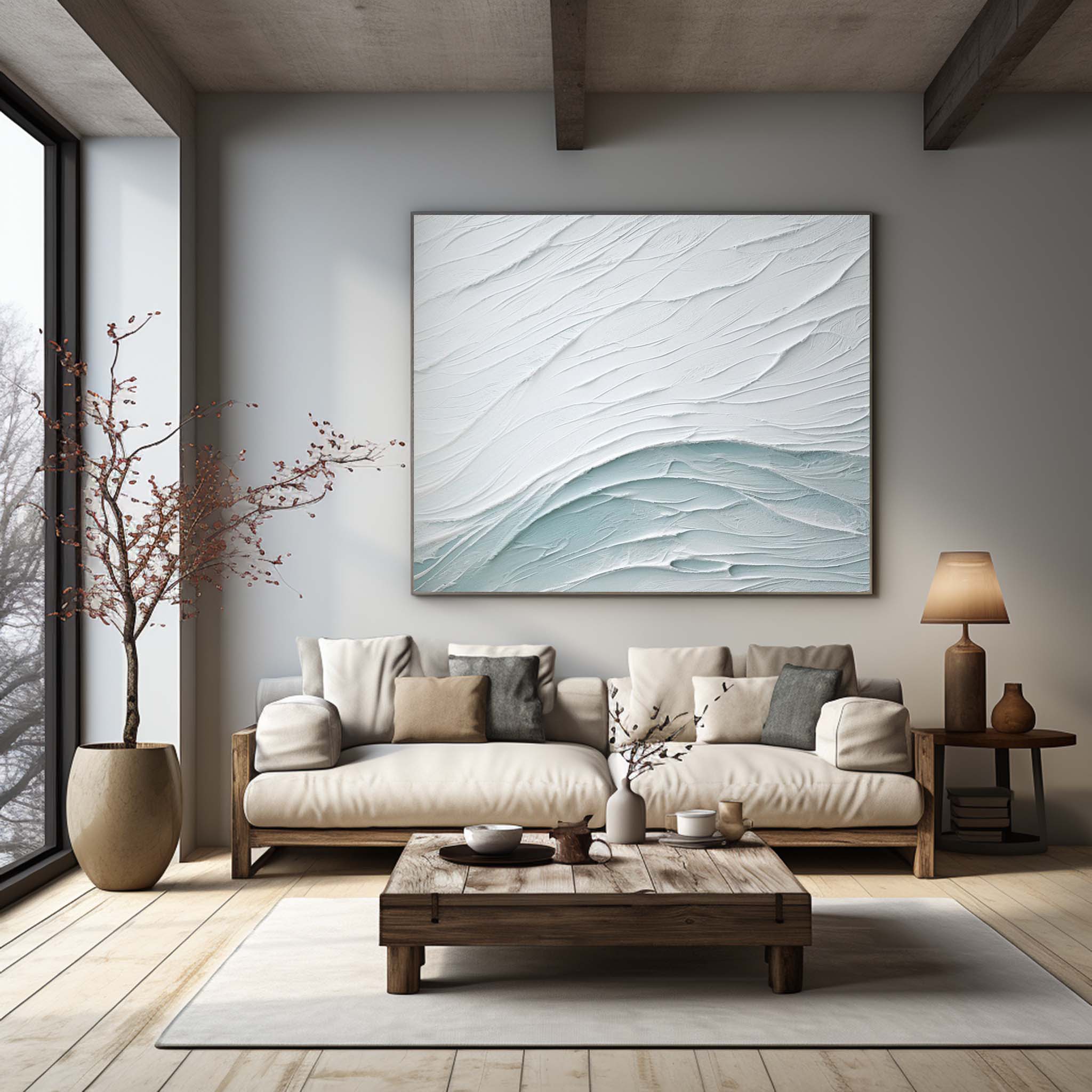 Navy Blue Sea Texture Painting Navy Blue Minimalistic Canvas Wall Art Navy Blue Abstract Oil Painting