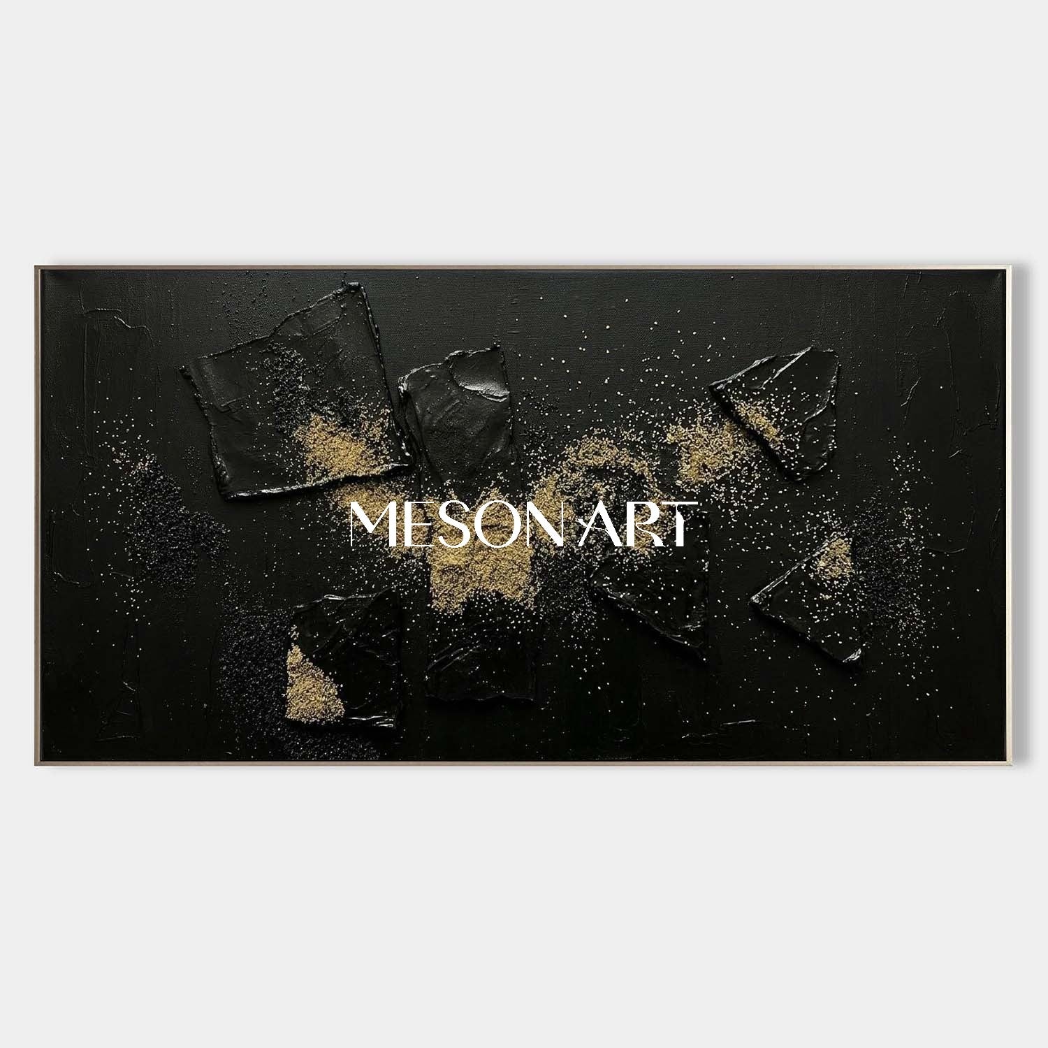 Black And Gold Abstract Canvas Wall Art 3D Textured Painting MesonArt