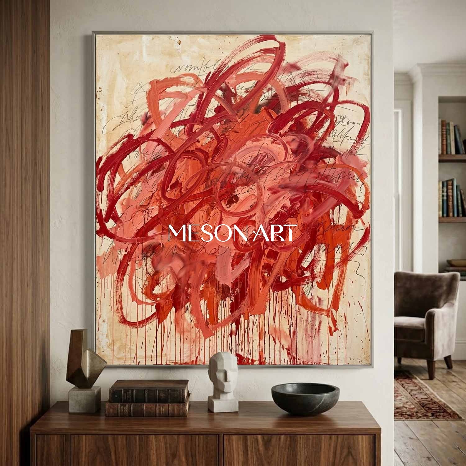 Bold Expressionist Wall Art Handmade Crimson Modern Canvas Entryway