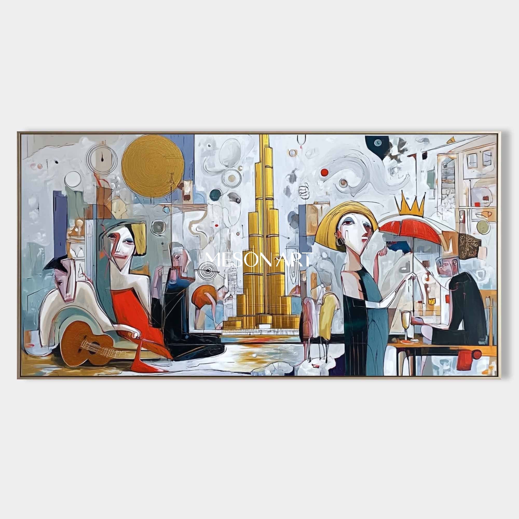 White Abstract Cubism Hand Painted Canvas Large Living Room Wall Decor