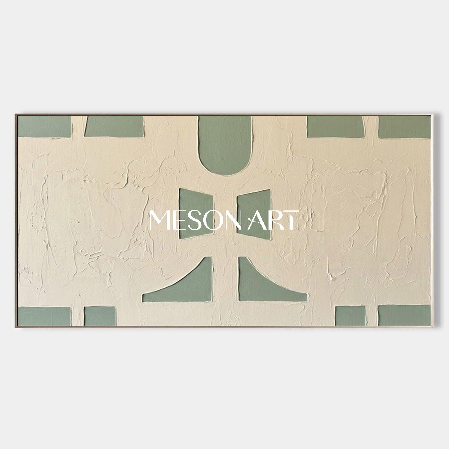Panoramic Sage Green Canvas 3D Textured Geometric Painting Custom Size Architectural Canvas