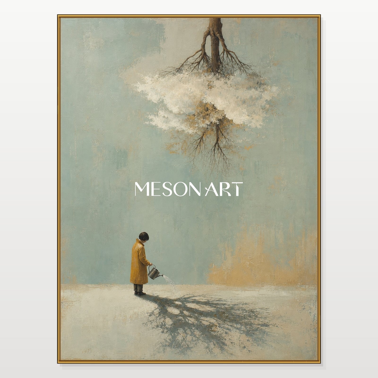 Minimalist Surreal Oil Painting With Inverted Tree For Modern Living Room Or Executive Office Decor