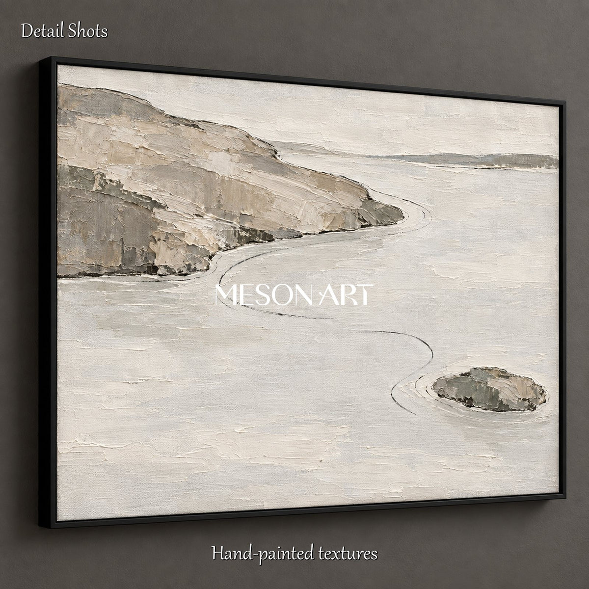 Beige And Gray Abstract Landscape Painting Rectangular Wall Art Original Artist By Mesonart