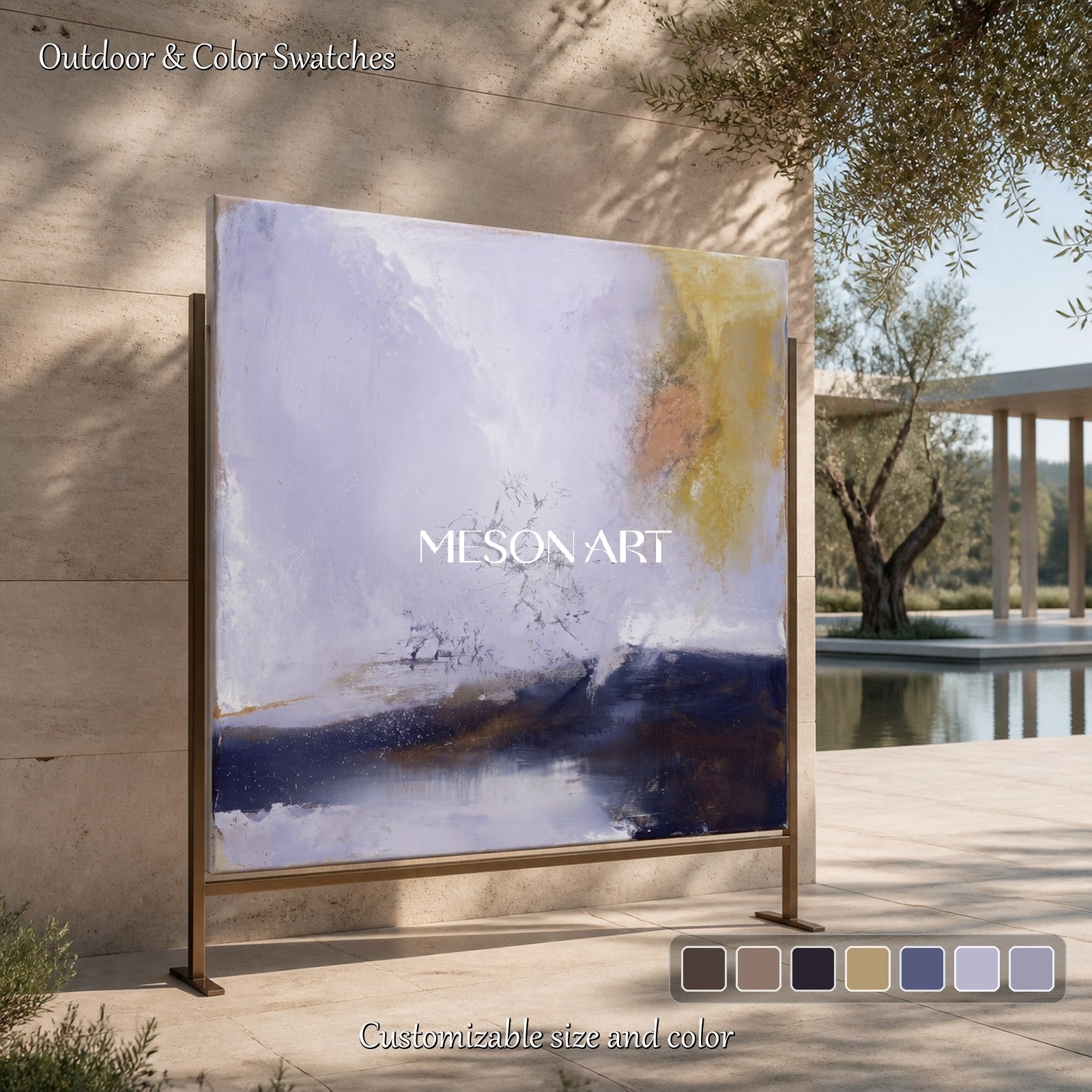 White And Gold Abstract Landscape Painting Square Wall Art Original Artist Hand Painted By Mesonart