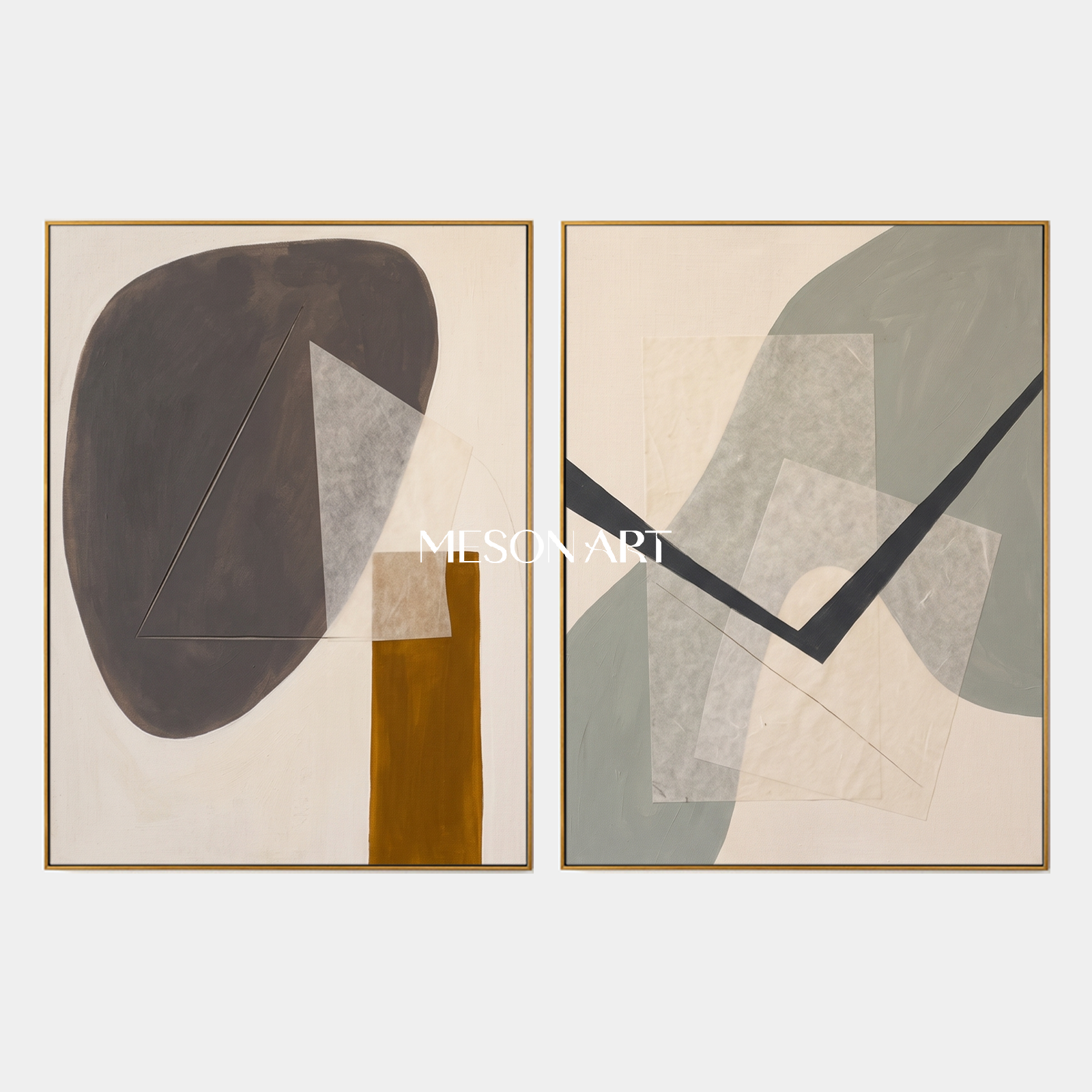 Beige And Gray Contemporary Figurative Painting Original Art Rectangular Wall Decor For Living Room By Mesonart