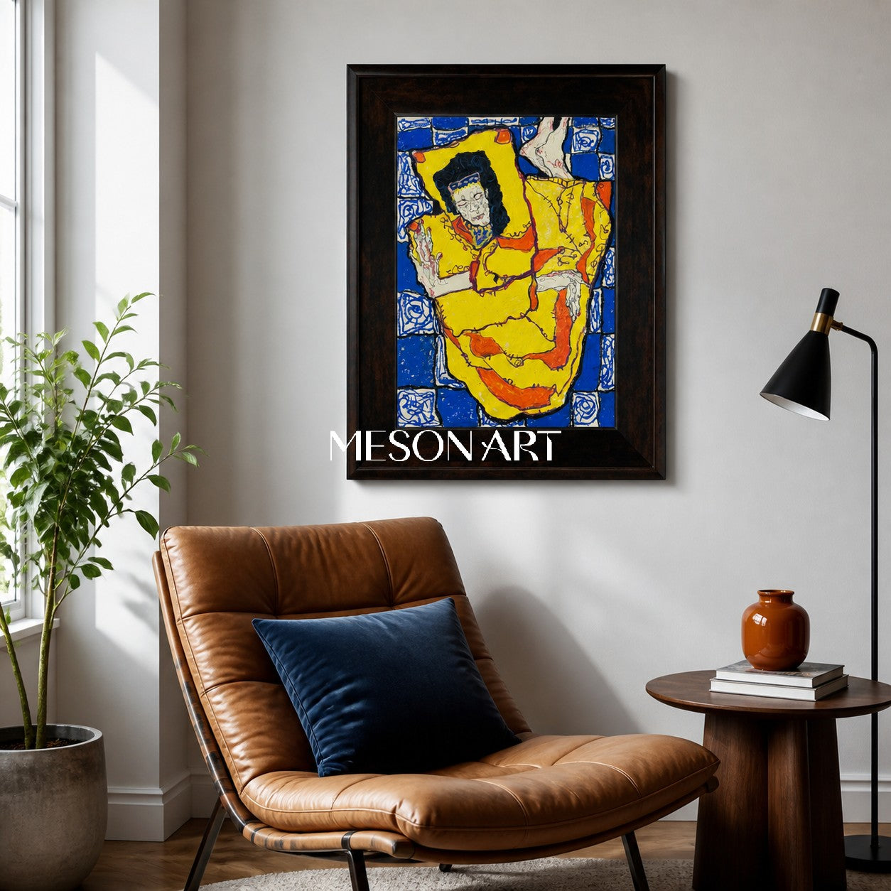 Yellow And Blue Painting Original Contemporary Art Rectangular Wall Decor For Living Room By Mesonart