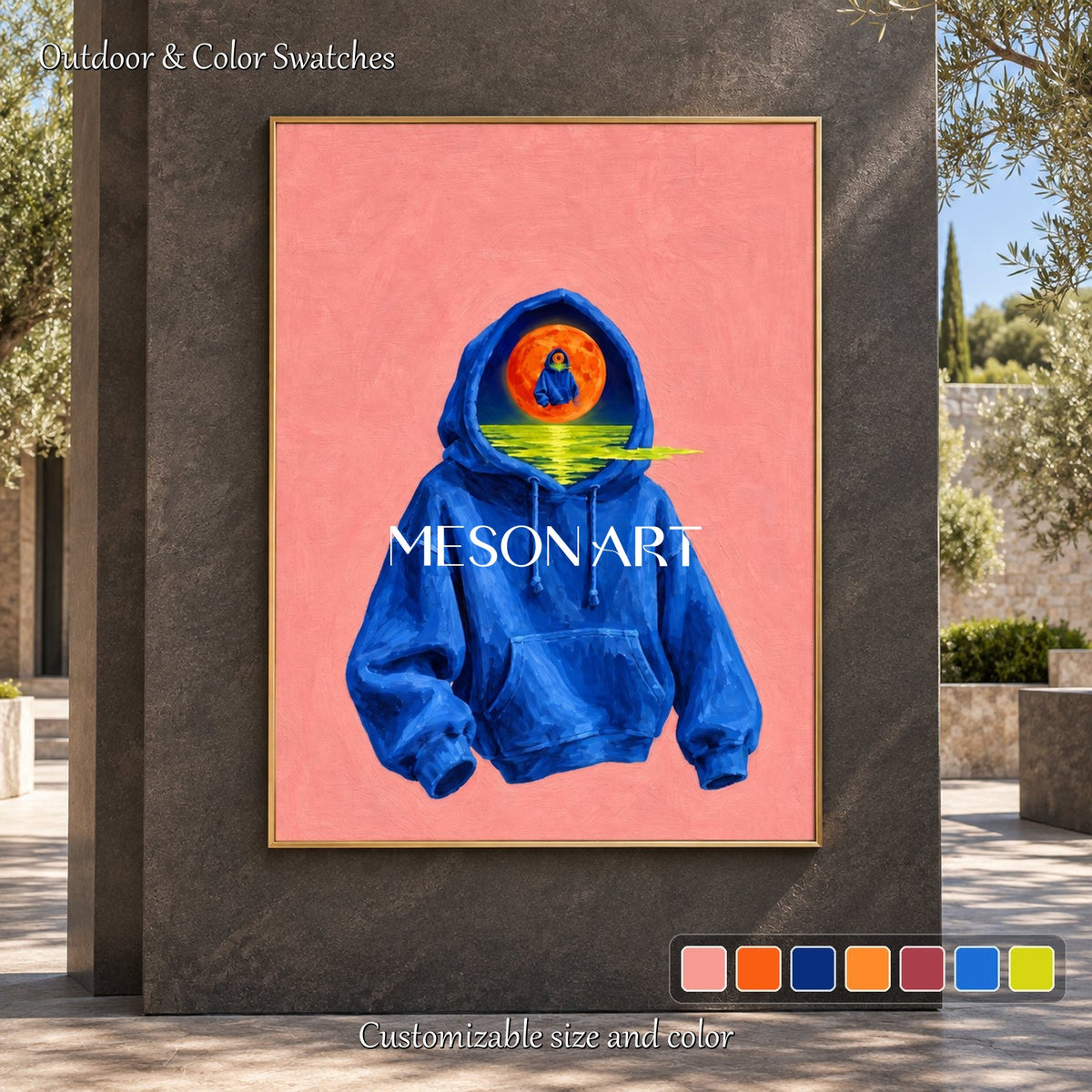 Blue And Orange Surrealist Painting Reflecting Mirror Rectangular Wall Art Original Artist By Mesonart