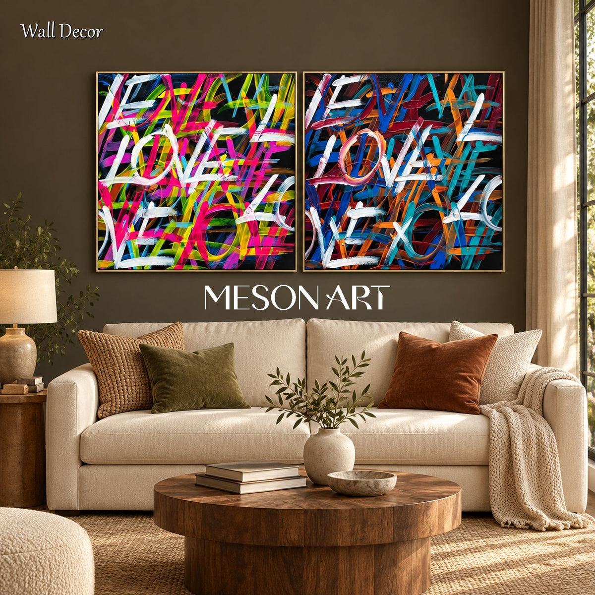 Black Graffiti Love Painting Original Artist Hand Painted Square Wall Art For Living Room By Mesonart